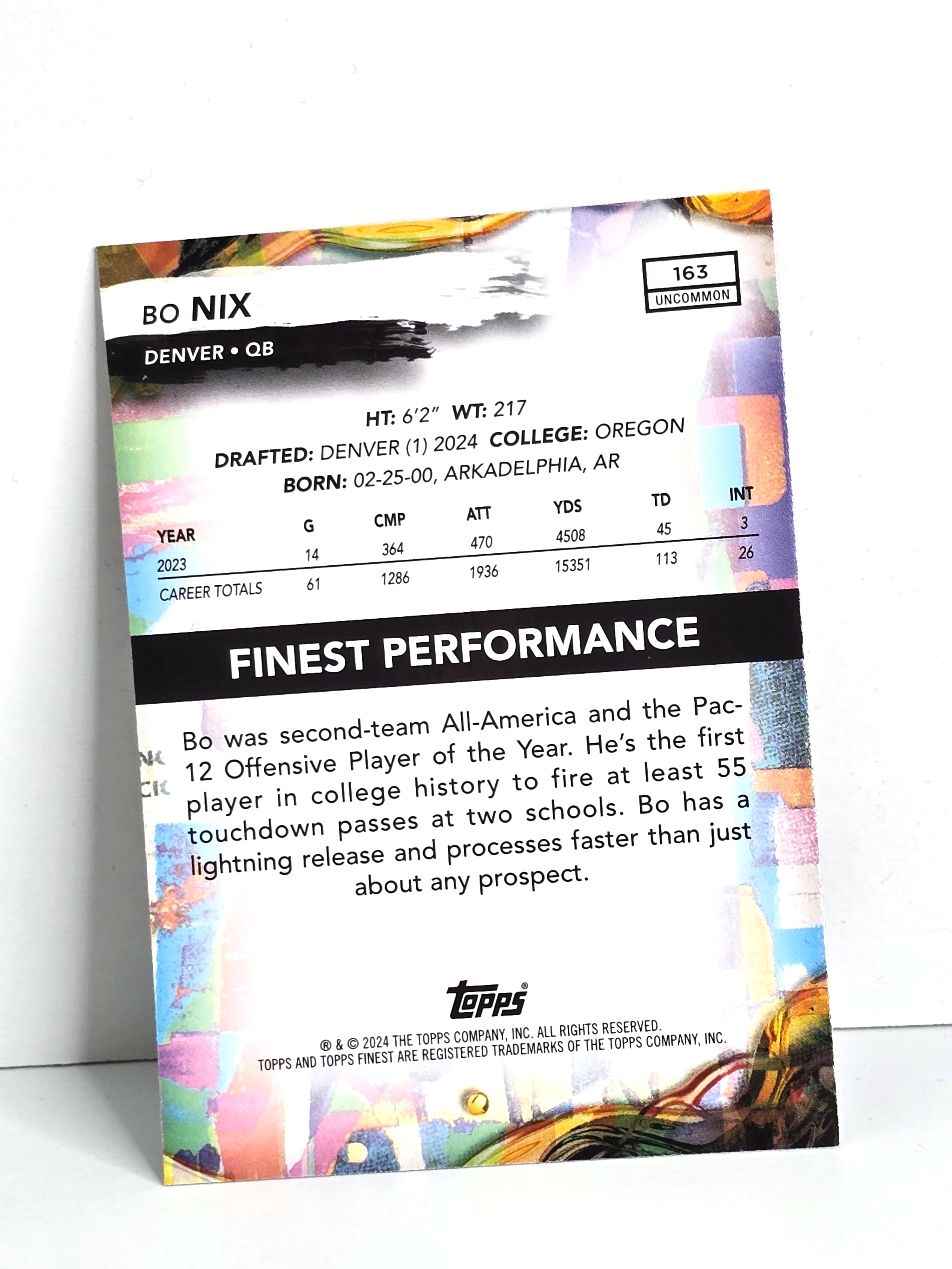 Bo Nix Rookie NFL Football Card 2024 Topps