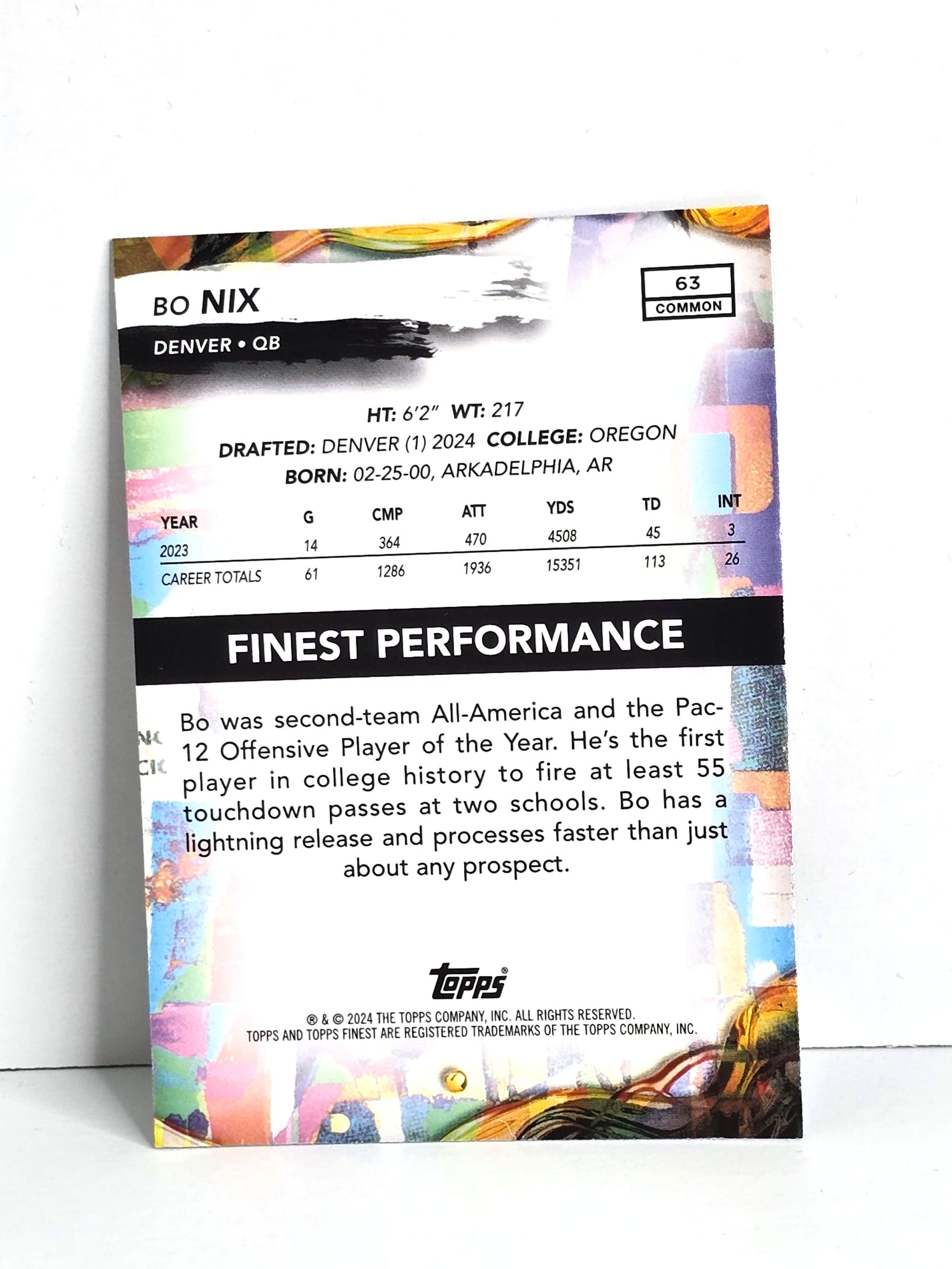 Bo Nix Football NFL Card Rookie 2024 Topps