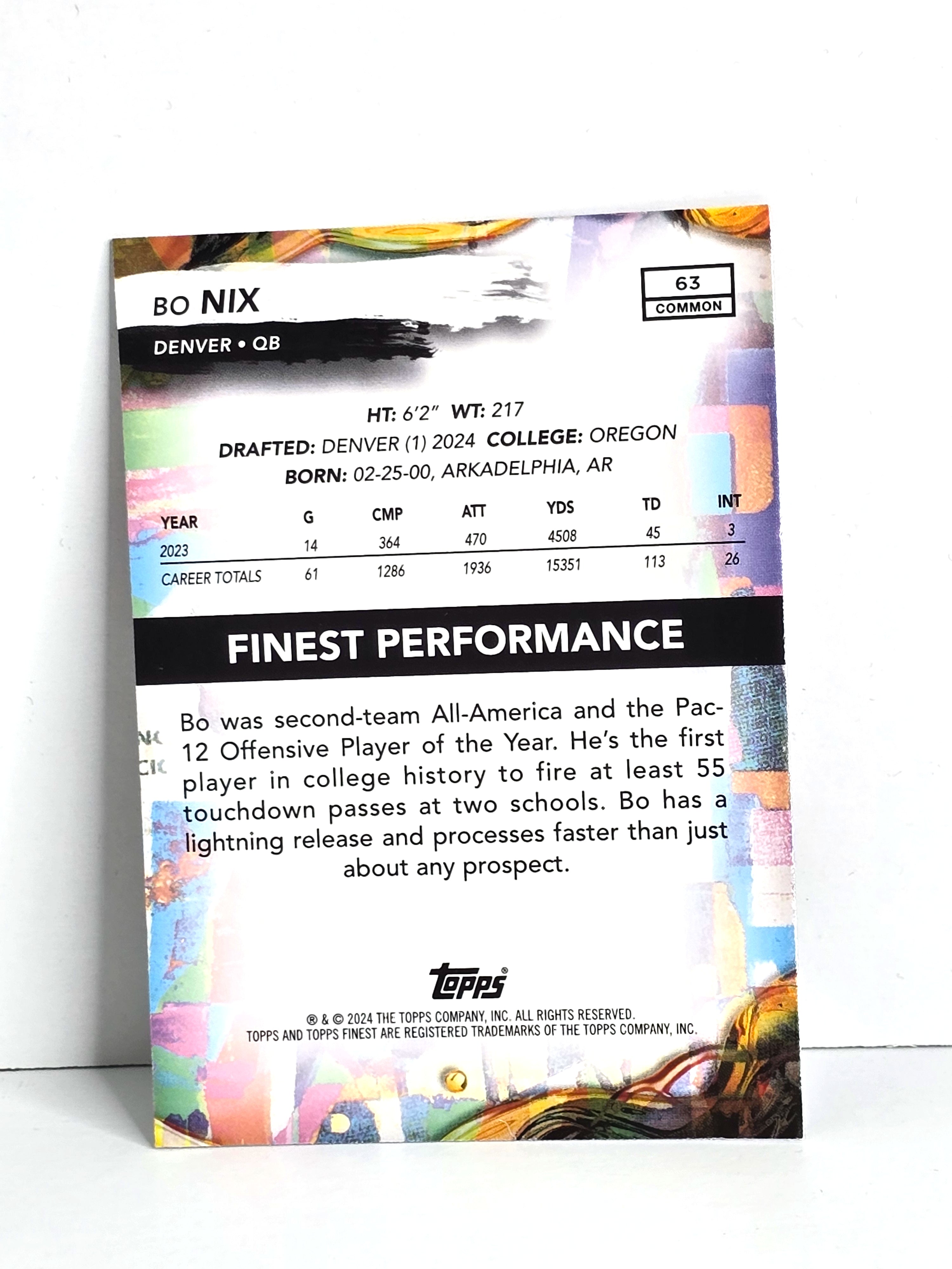 Bo Nix Football NFL Card Rookie 2024 Topps