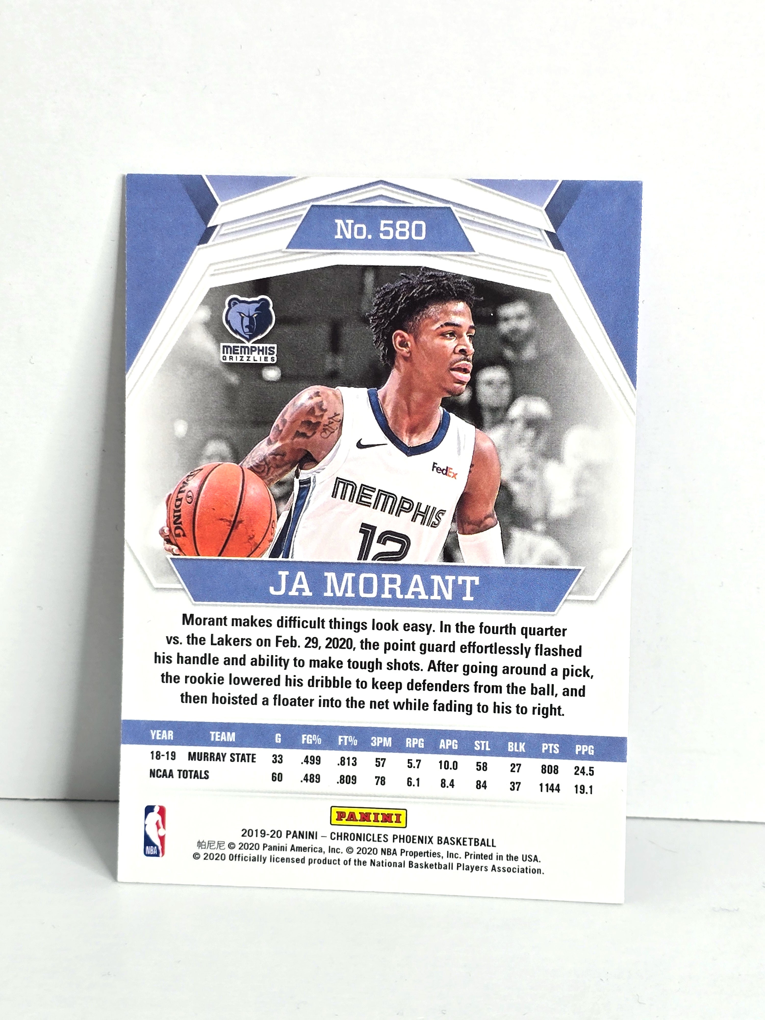 Ja Morant Rookie NBA Basketball Card 2020 Panini No. 580