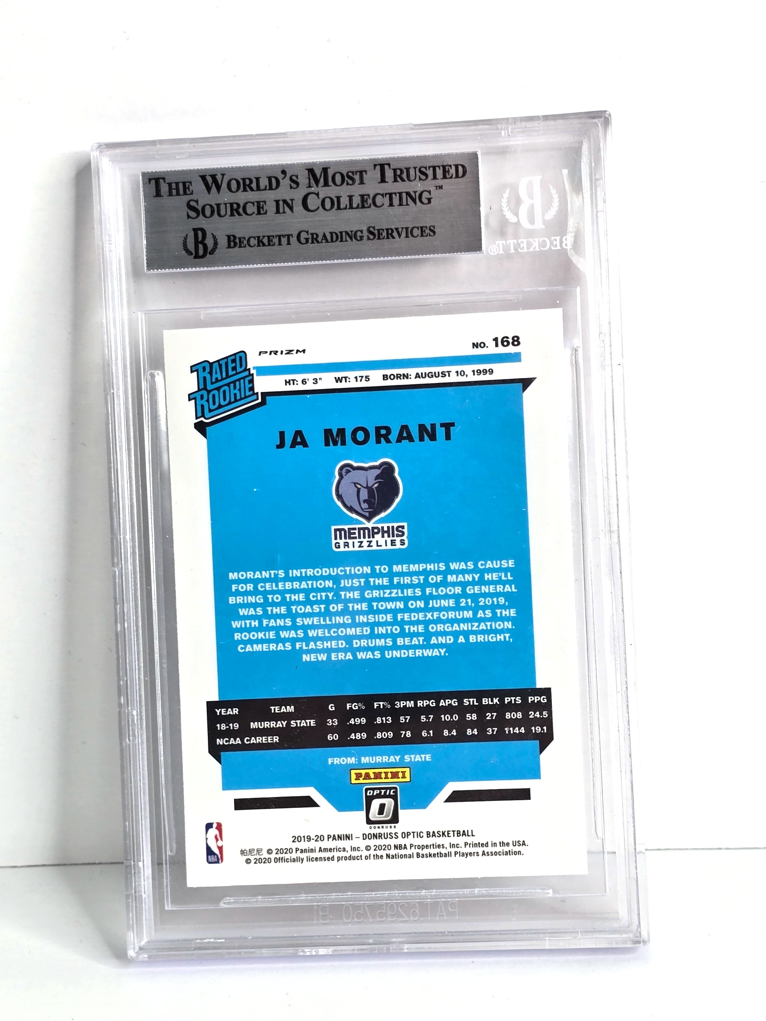 Ja Morant Rookie NBA Basketball Card 2020 Donruss Optic No. 168 Graded MINT Beckett