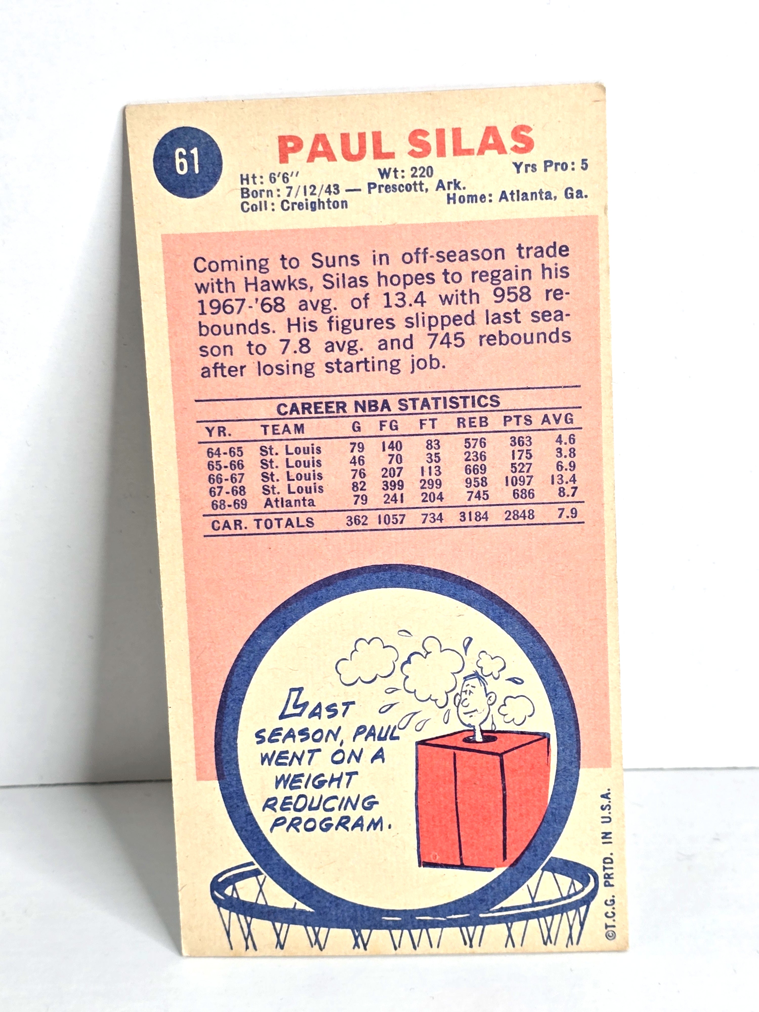 Paul Silas Basketball Card 1969 Topps No. 61