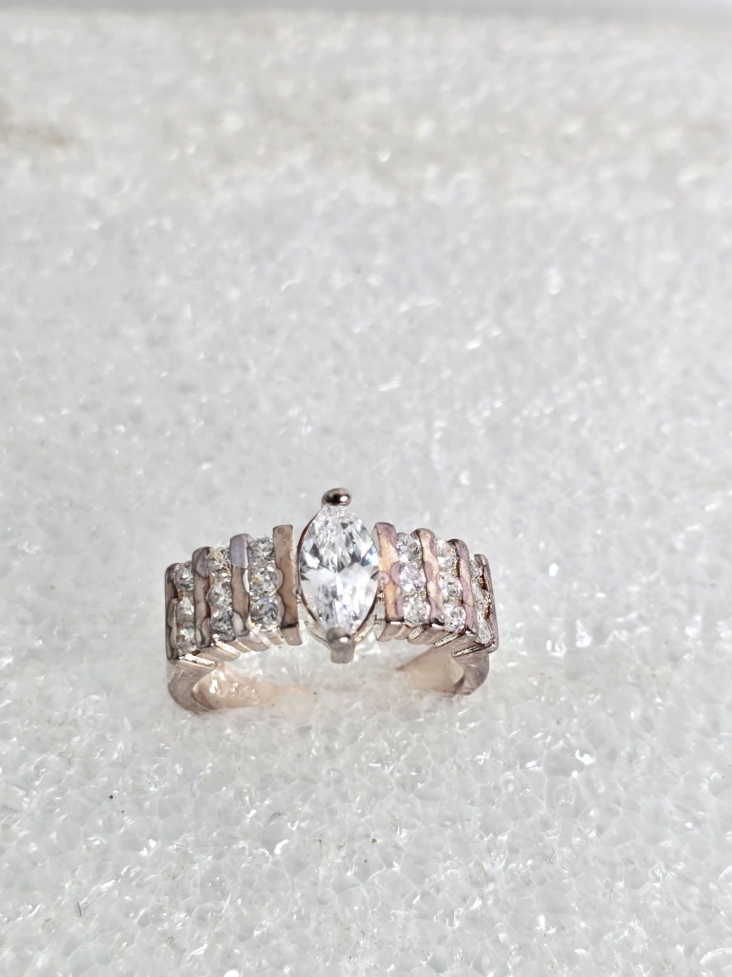Sterling Silver Ring with Diamond Clusters