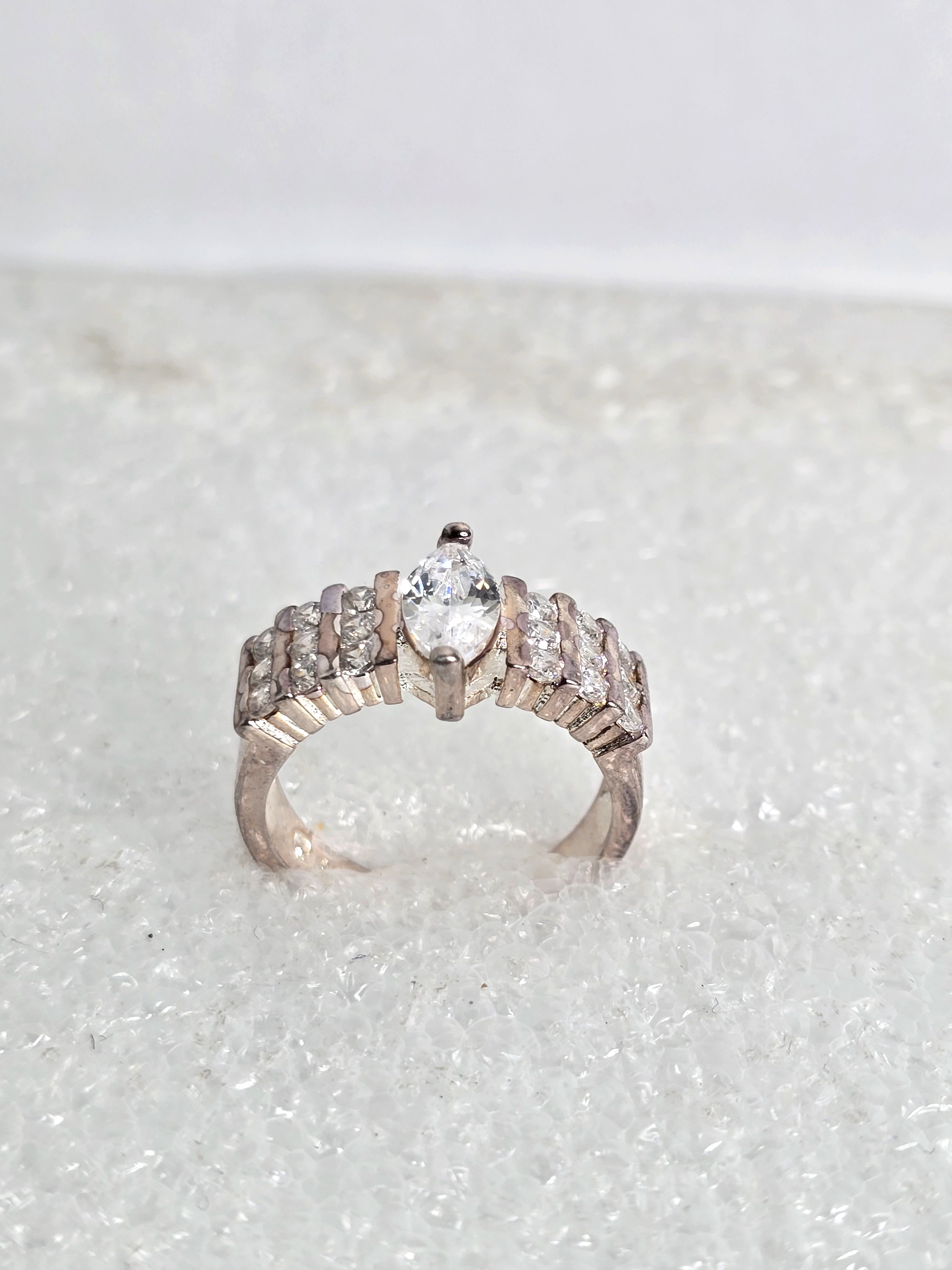 Sterling Silver Ring with Diamond Clusters
