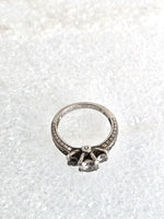 Vintage Sterling Silver Ring Three Diamond Set