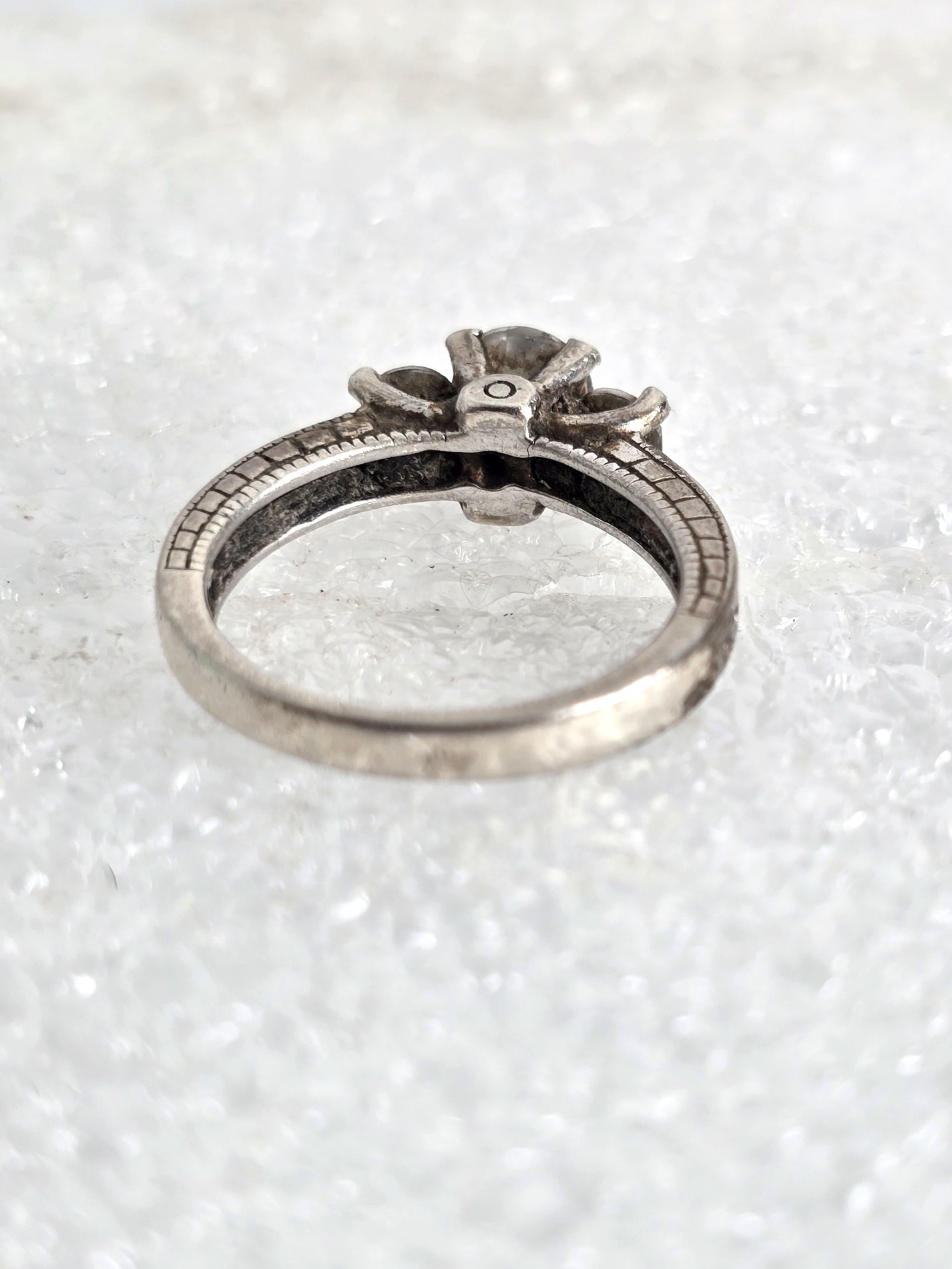 Vintage Sterling Silver Ring Three Diamonds