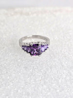 Ring Sterling Silver with Purple Gemstones
