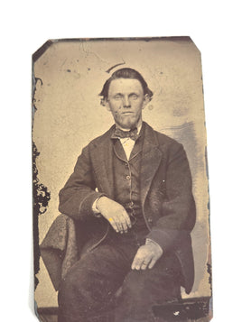 1860 Man Sitting with Bow Tie Tintype Picture