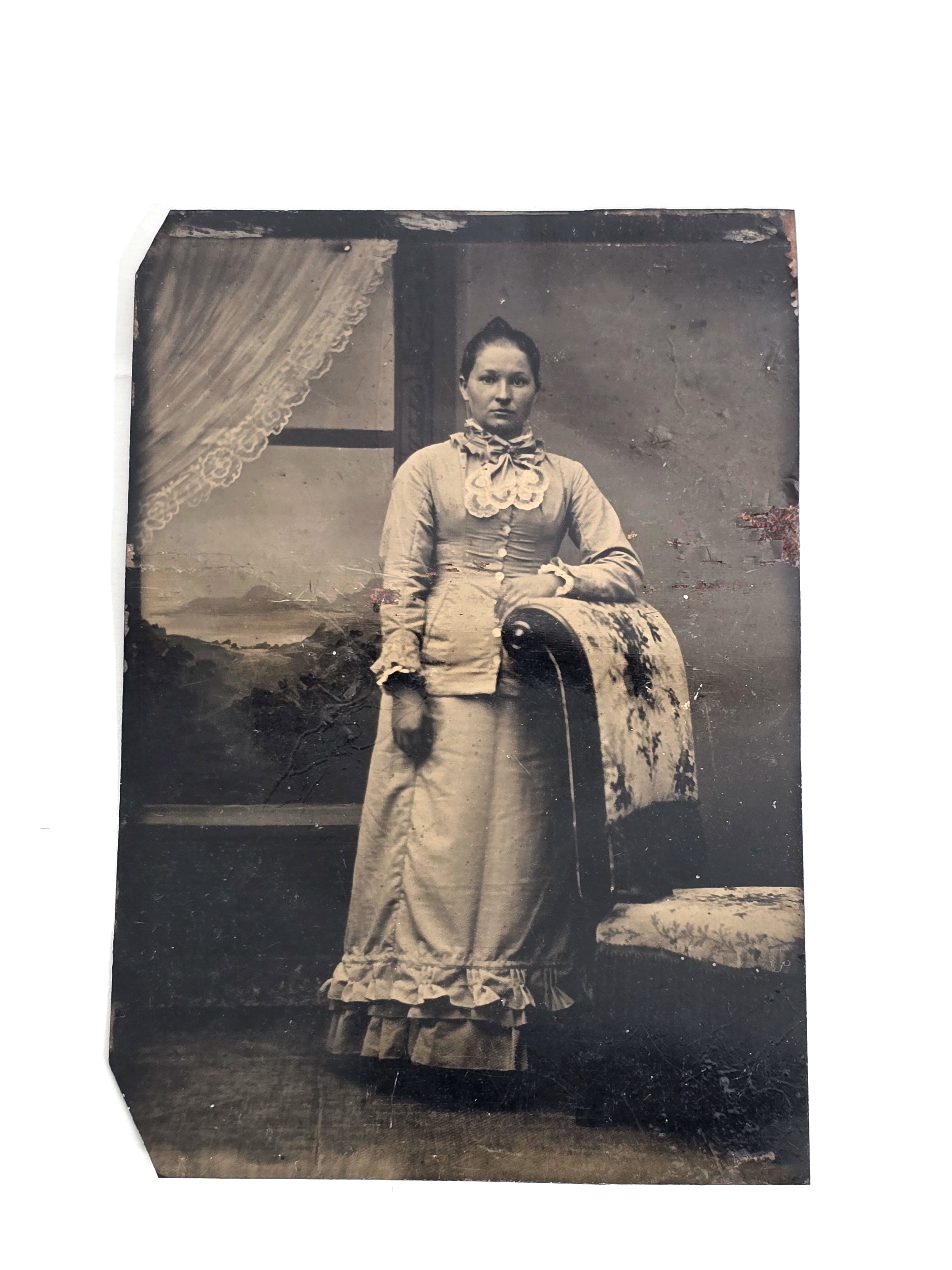 1860 Woman in Beige Formal Dress Tintype