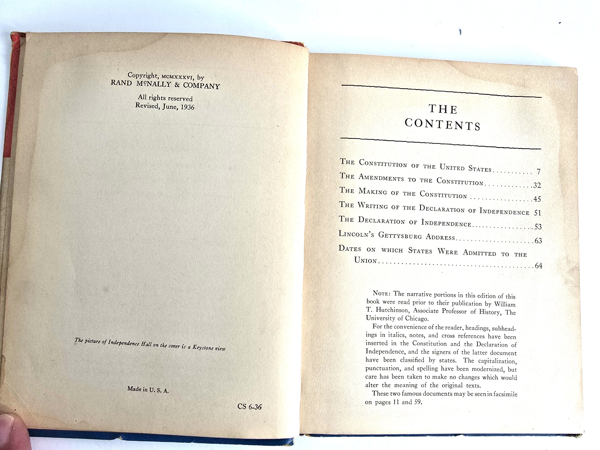 The Constitution of Our United States Published 1936 Rand McNally