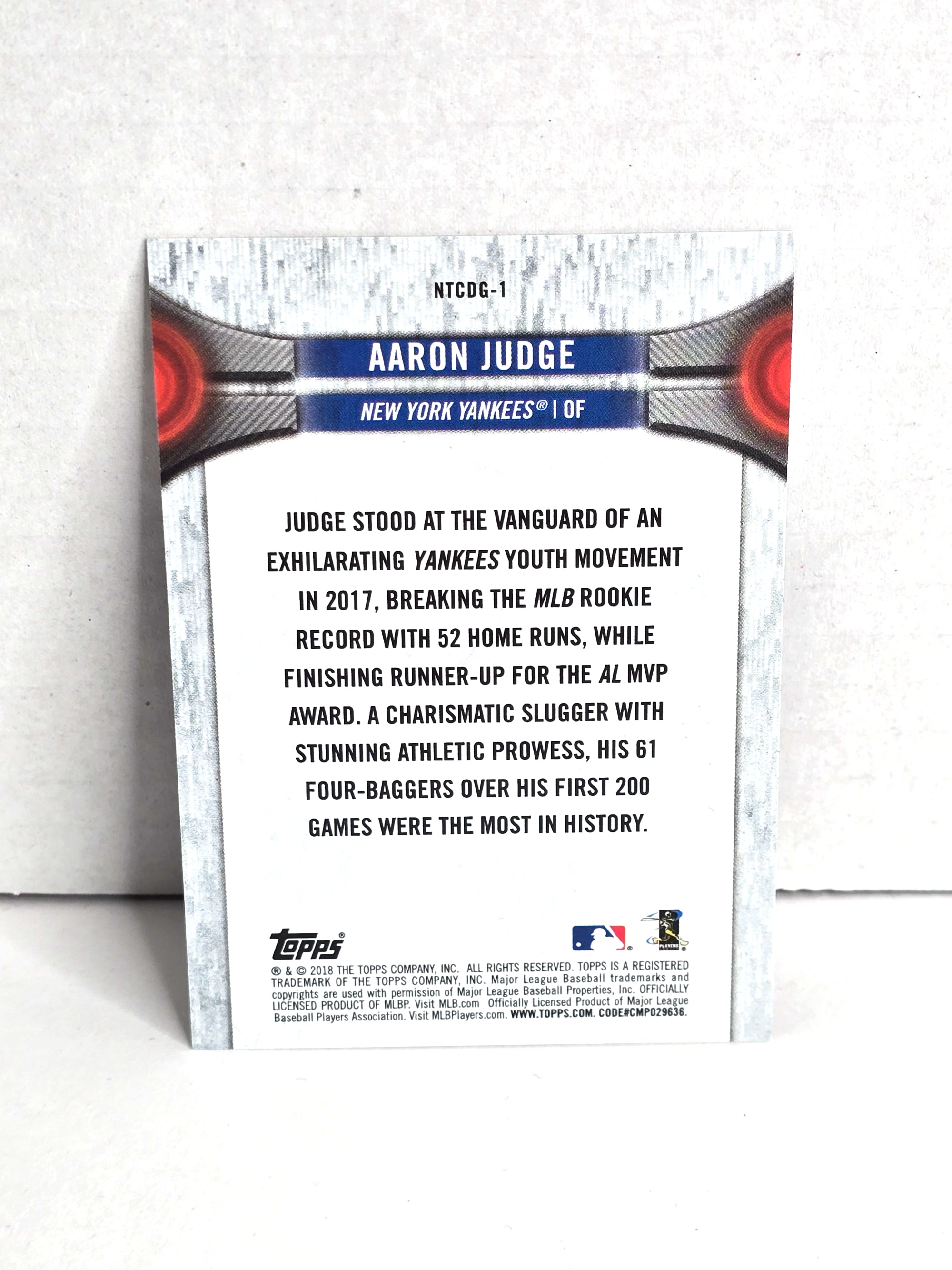 Aaron Judge Baseball Card 2018 Topps No. NTCDG-1