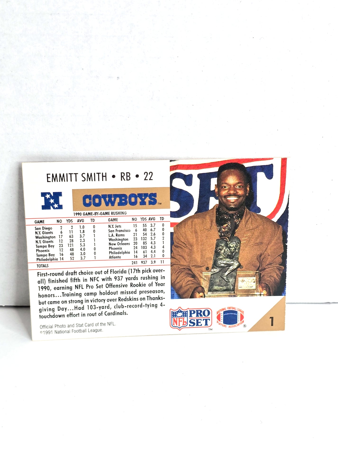 Emmitt Smith Dallas Cowboys Football Card 1991 NFL Pro Set No. 1
