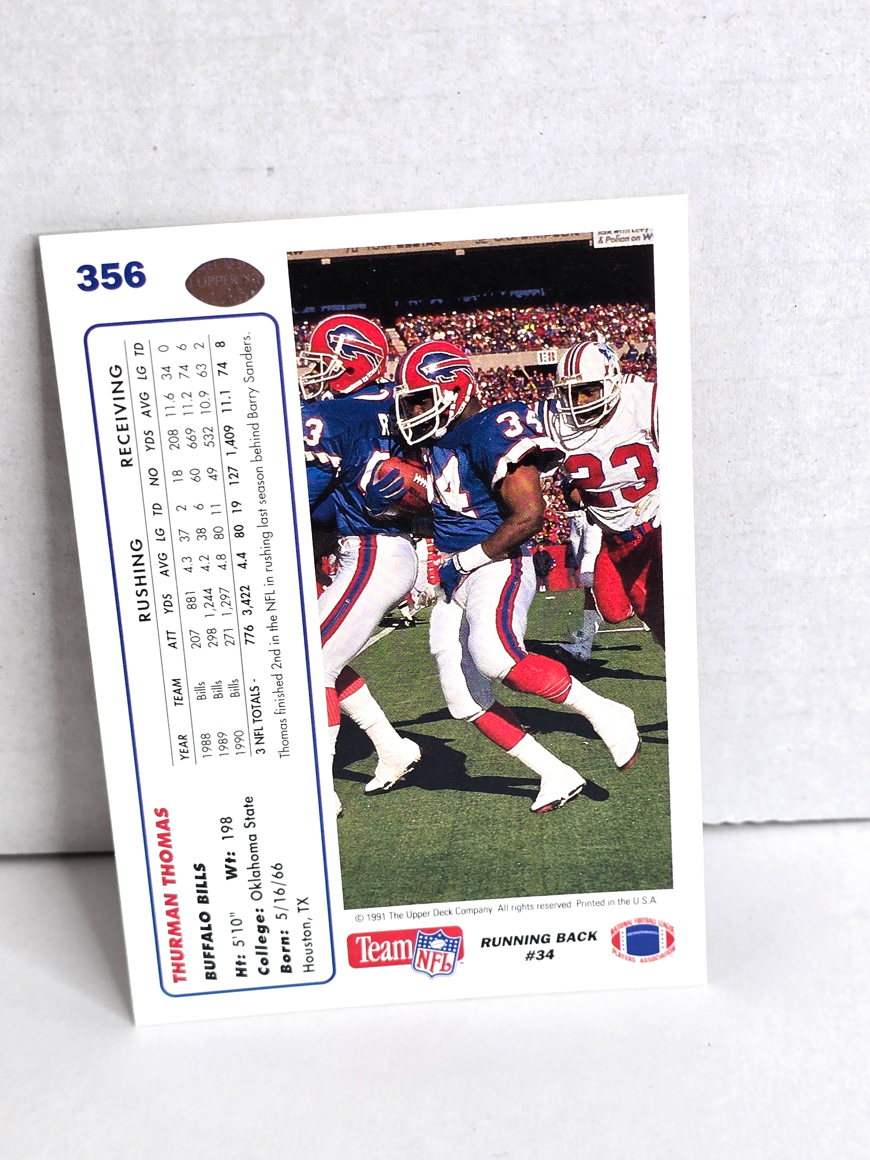 Thurman Thomas Buffalo Bills Football Card 1991 Upper Deck No. 356