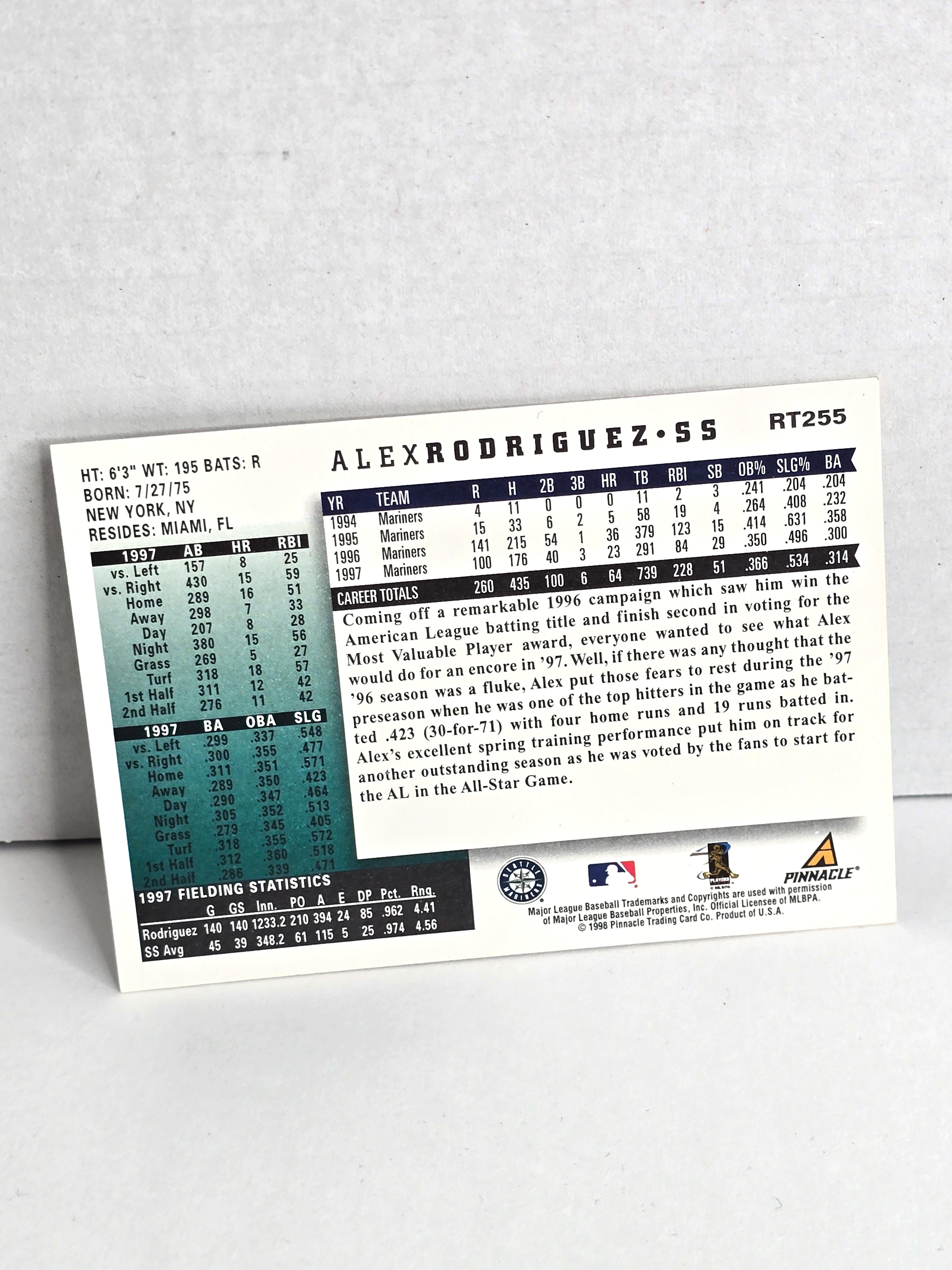 Alex Rodriquez Mariners Baseball Card 1998 MLB Pinnacle No. RT255