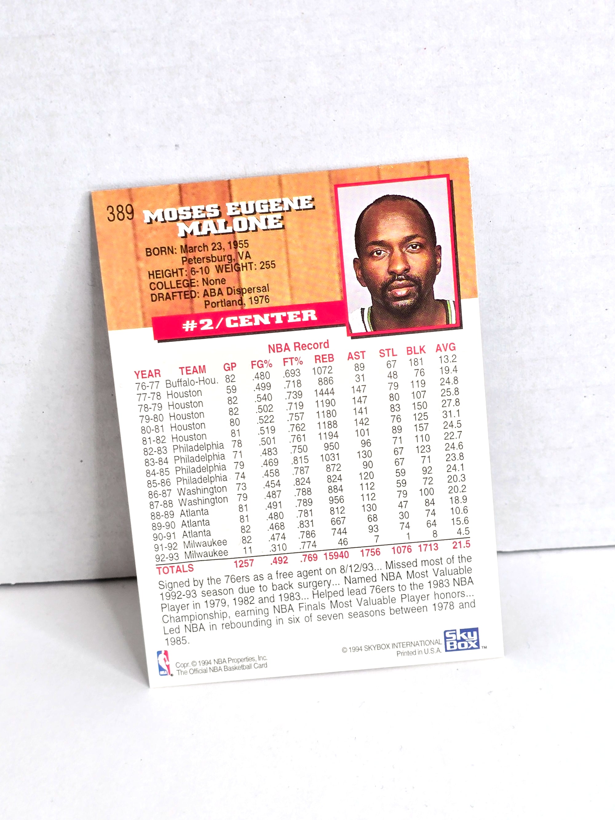 Moses Malone 76ers Basketball Card 1994 No. 389