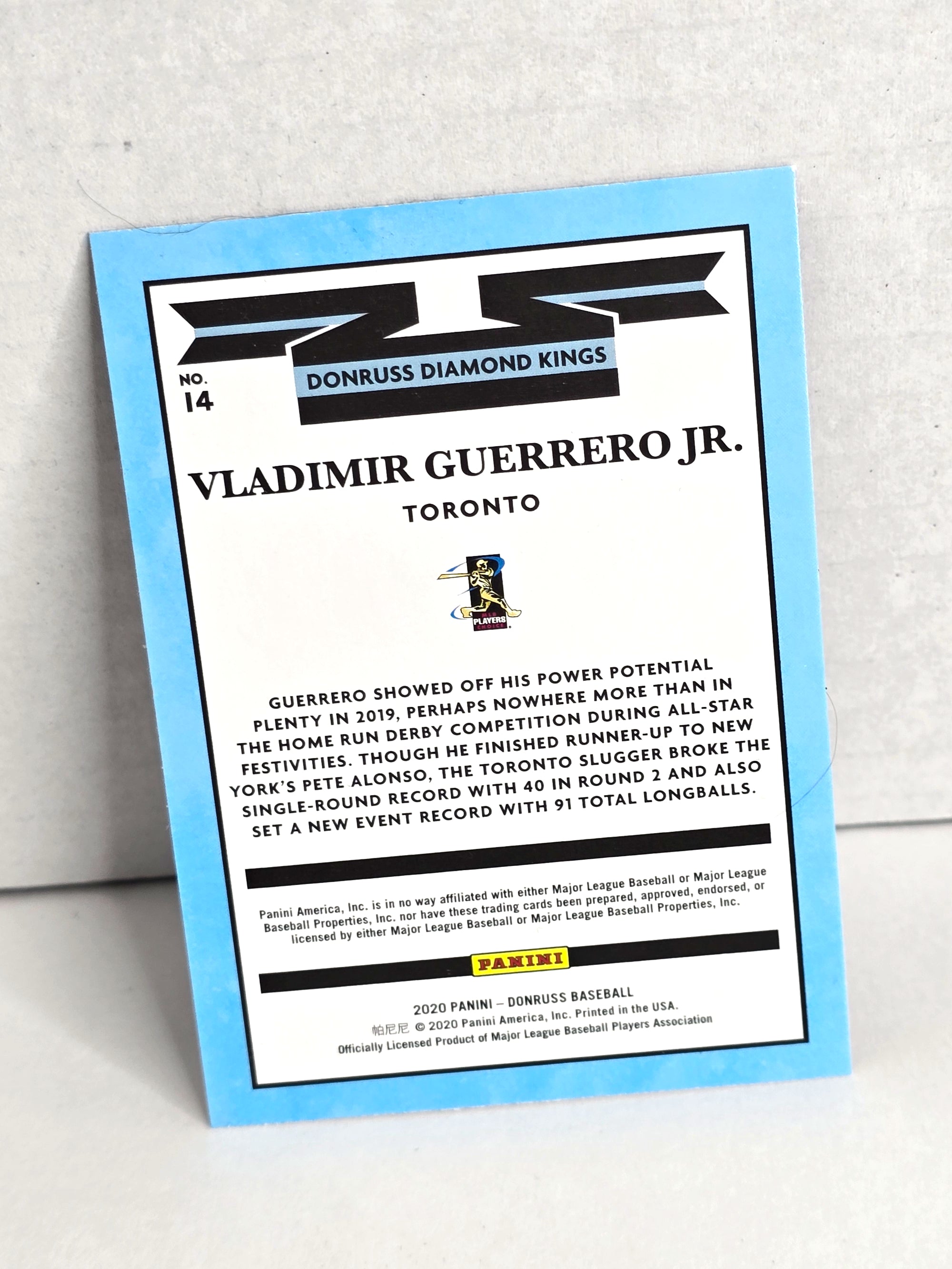 Vladimir Guerrero, Jr. Toronto Baseball Card 2020 Panini Donruss No. 14