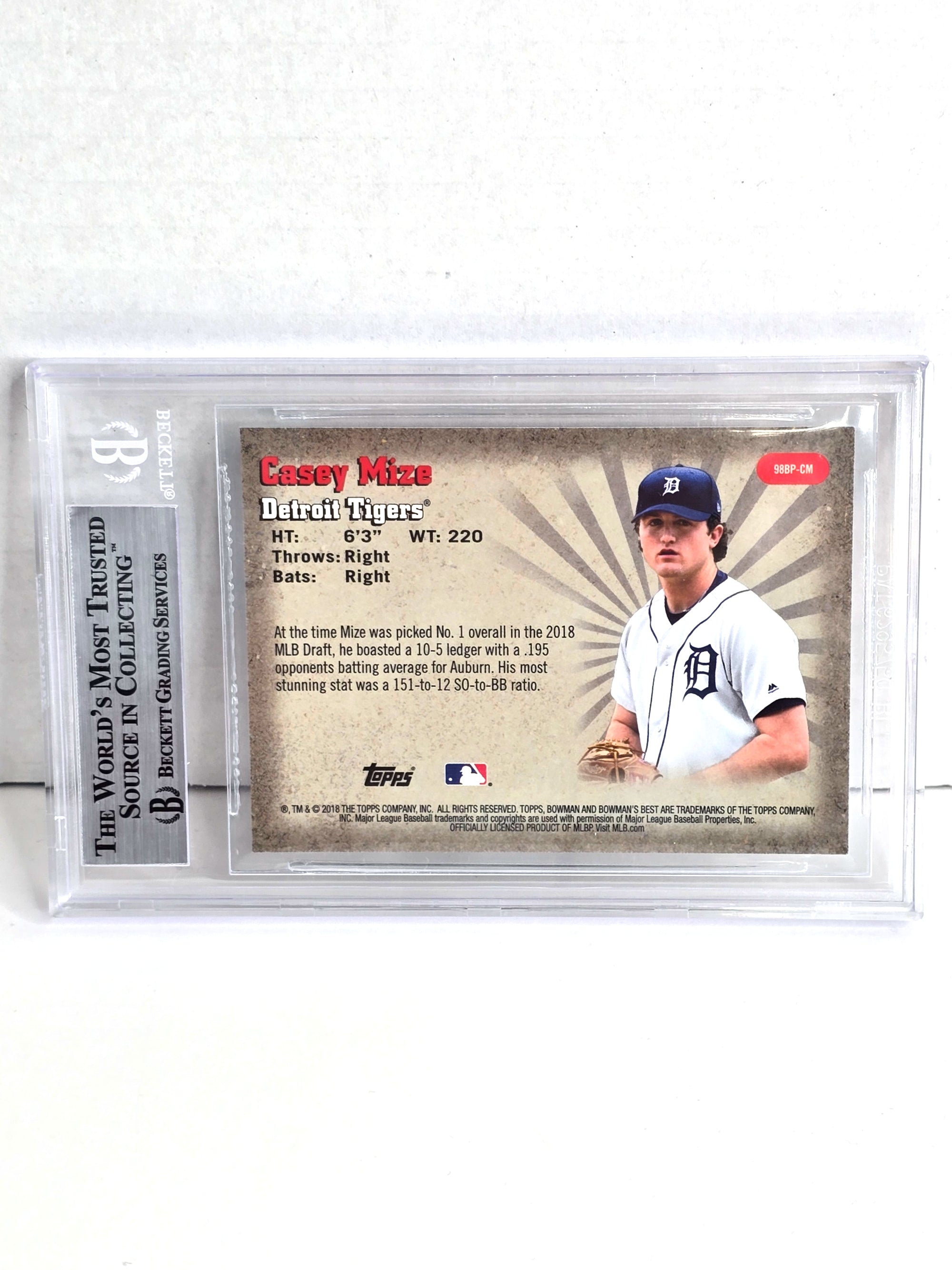Casey Mize Detroit Tigers Baseball Card 2018 Bowman's Best - Graded Beckett Mint