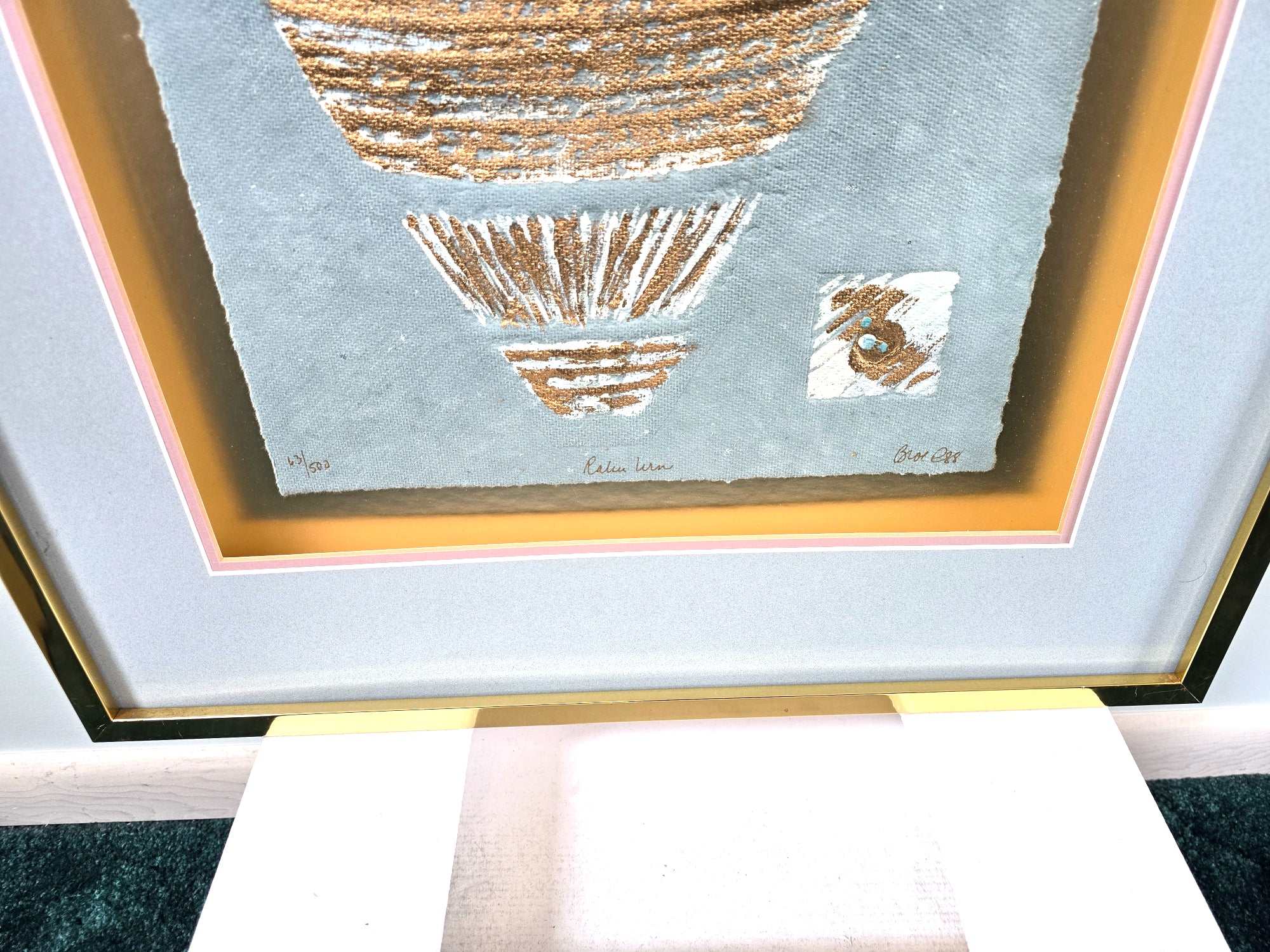 Ol-Raku Urn Blue Art Mixed Media Signed by Artist