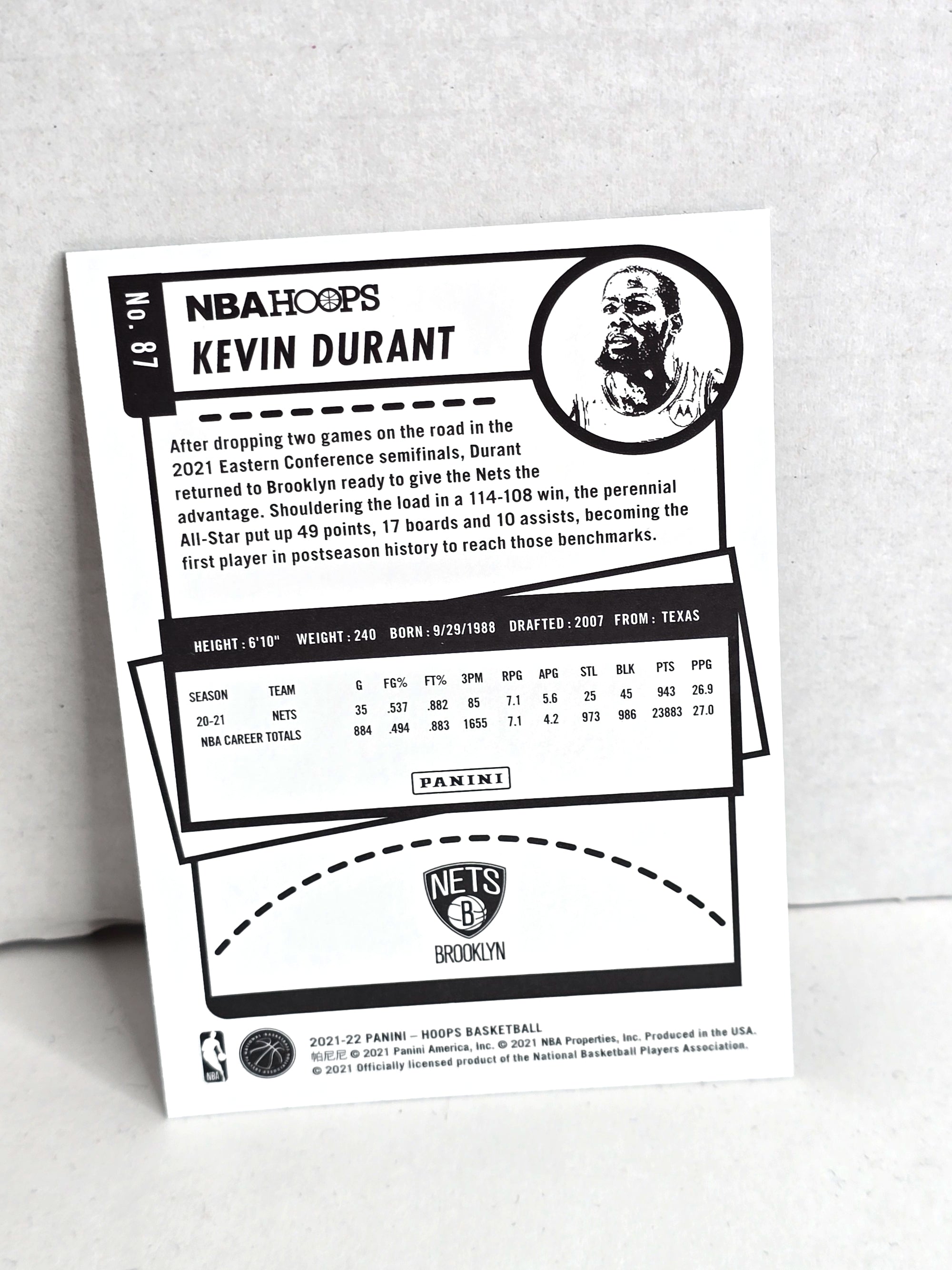 Kevin Durant Basketball Card 2021 Panini Hoops No. 87
