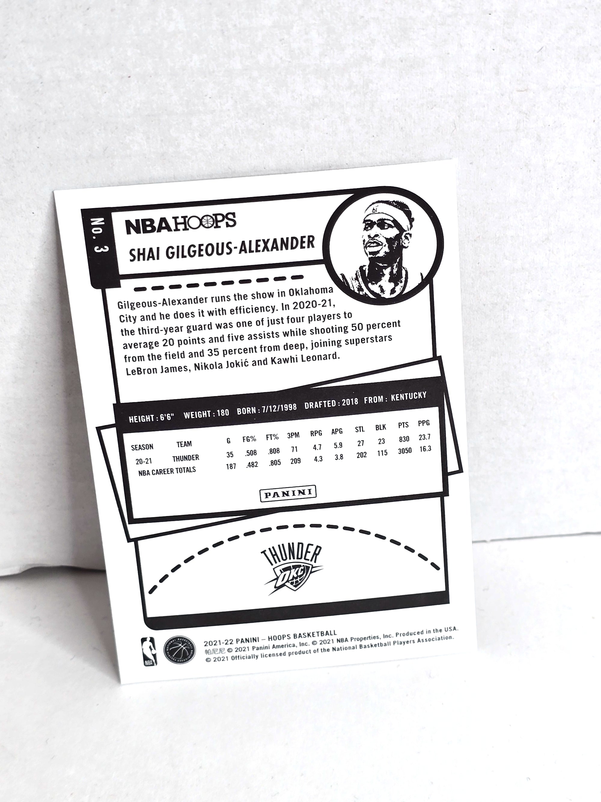 Shai Gilgeous Alexander Basketball Card 2021 Panini Hoops No. 3