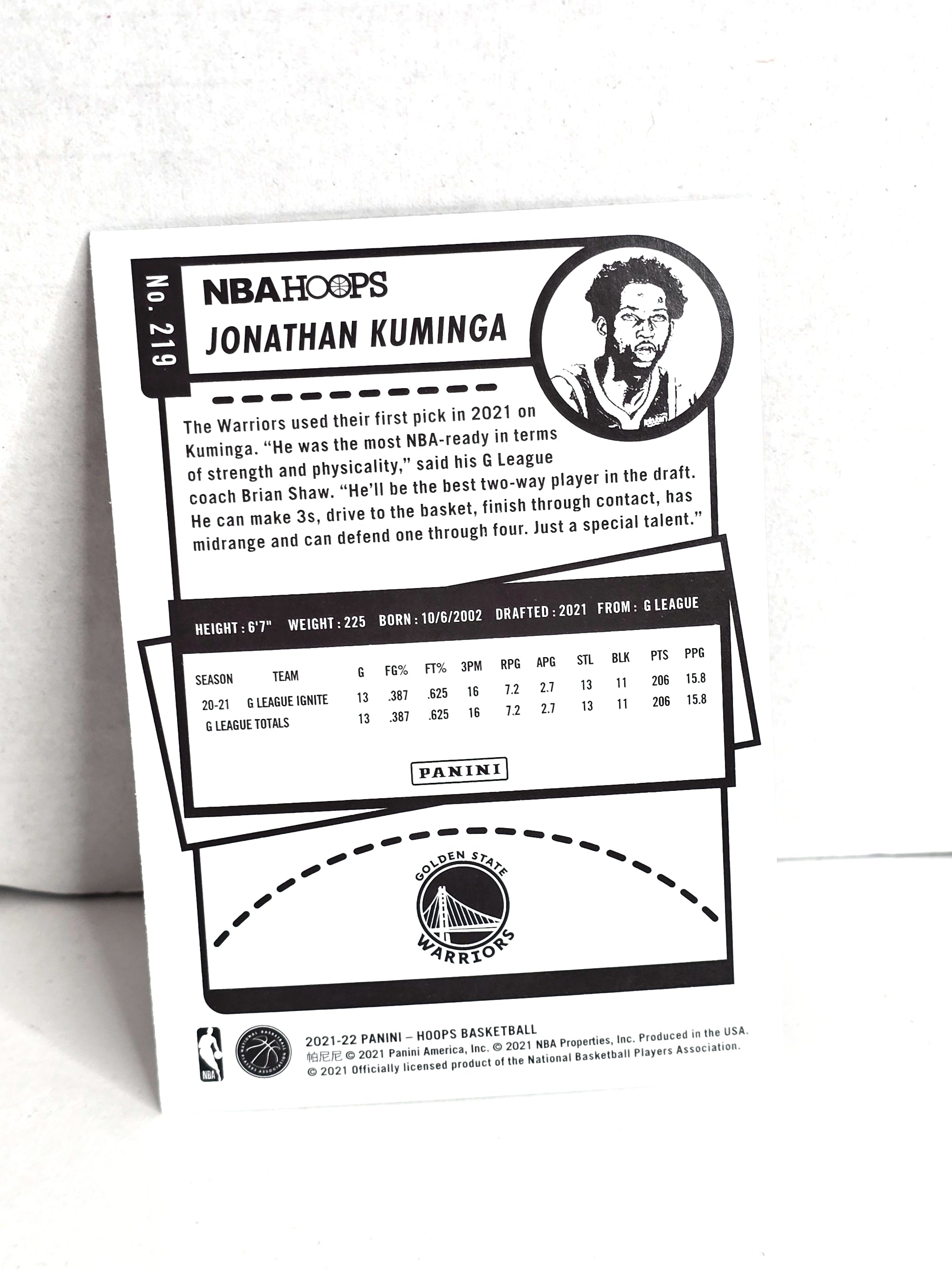 Jonathan Kuminga Rookie Basketball Card 2021 Panini Hoops No. 219