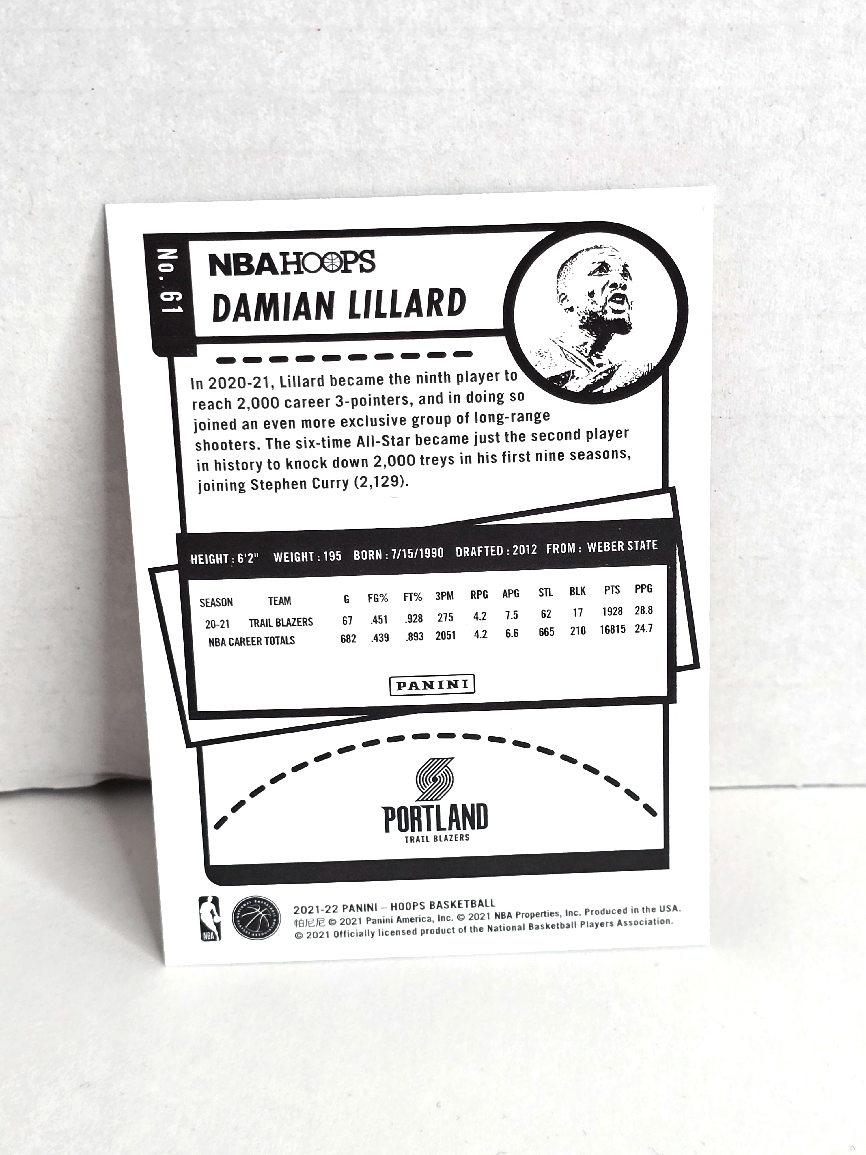 Damian Lillard Basketball Card 2021 Panini Hoops No. 61