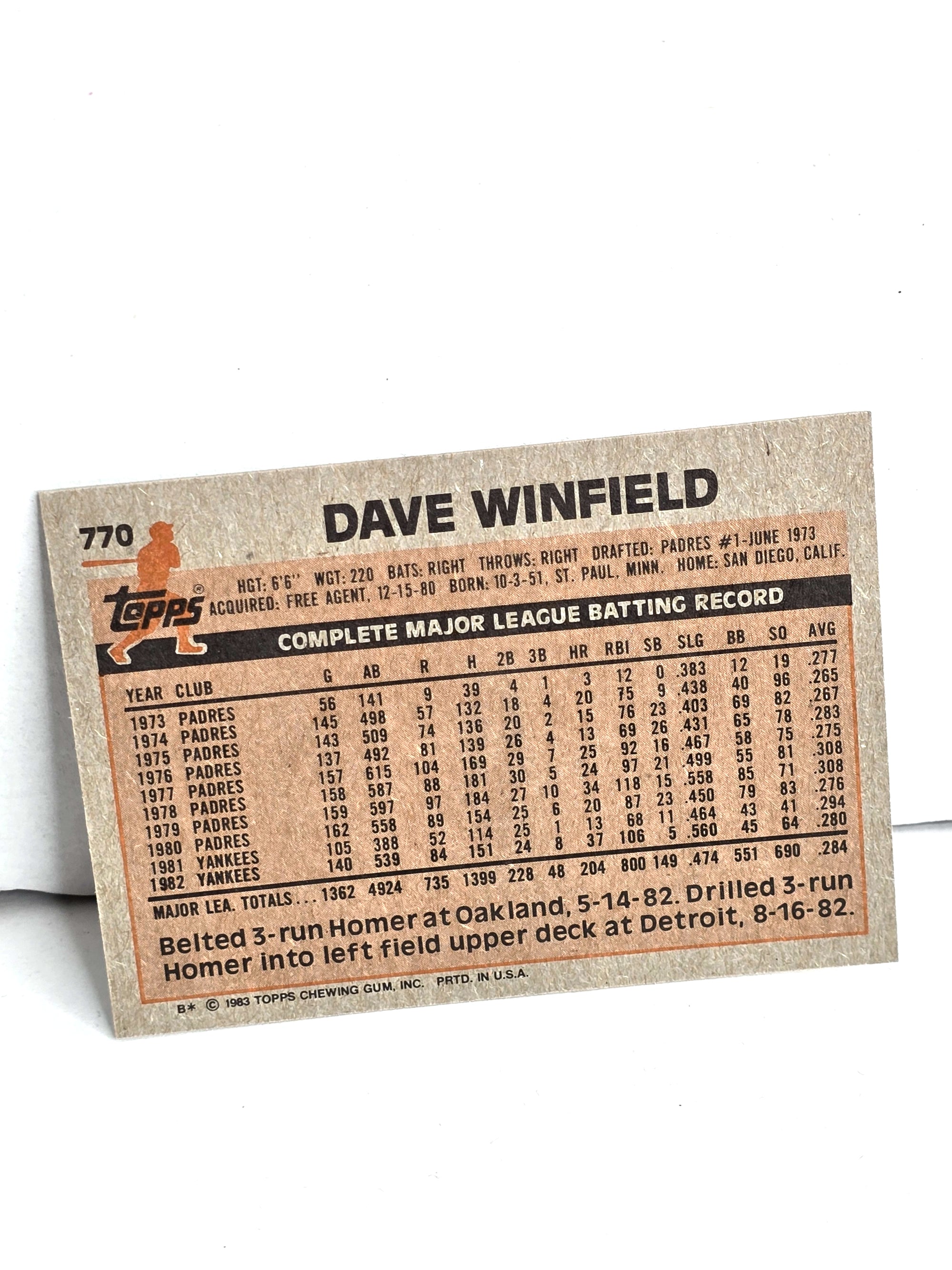 Dave Winfield Yankees Baseball 1983 Topps No. 770
