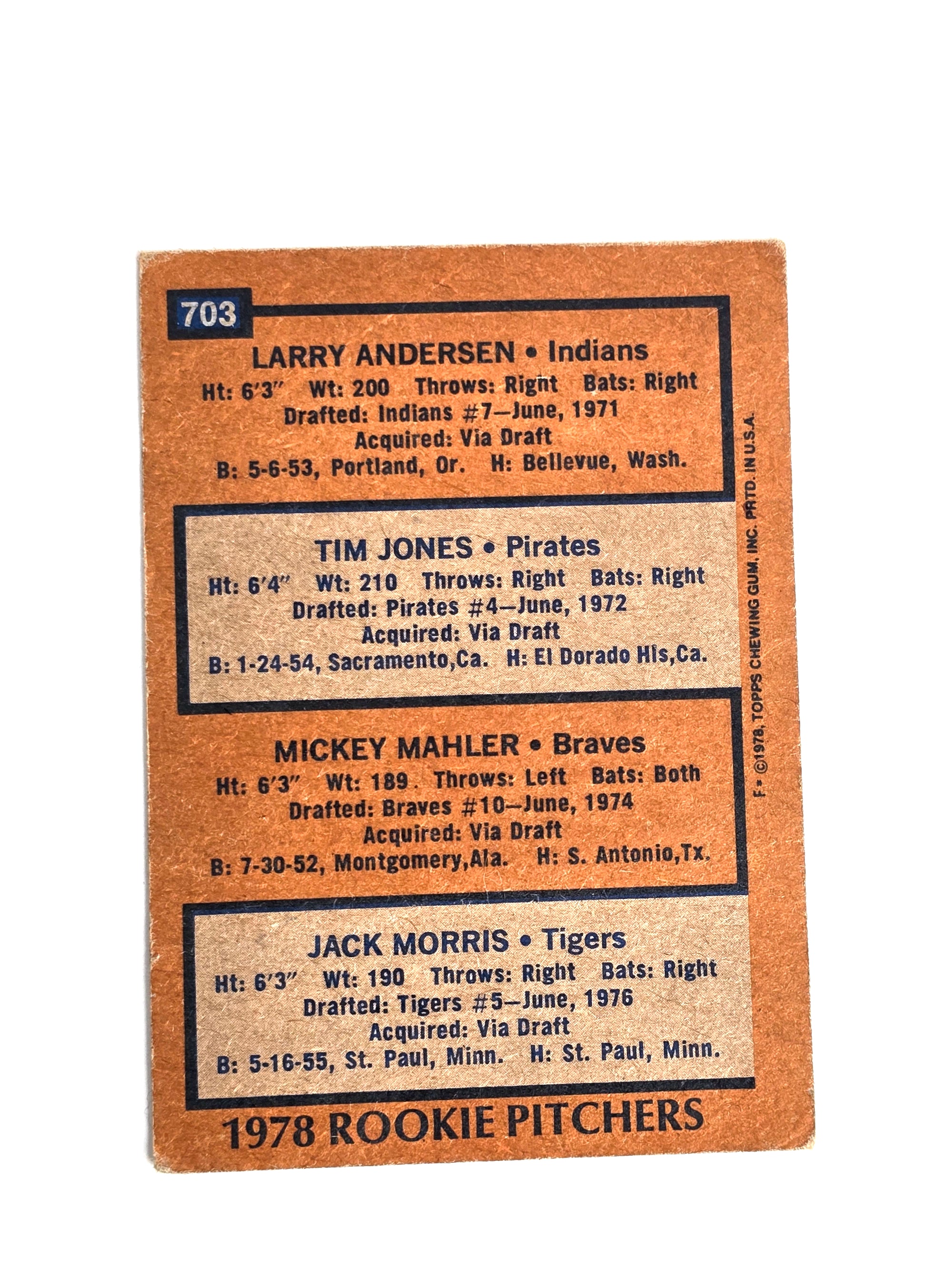 1978 MLB Baseball Rookie Pitchers Topps No. 703