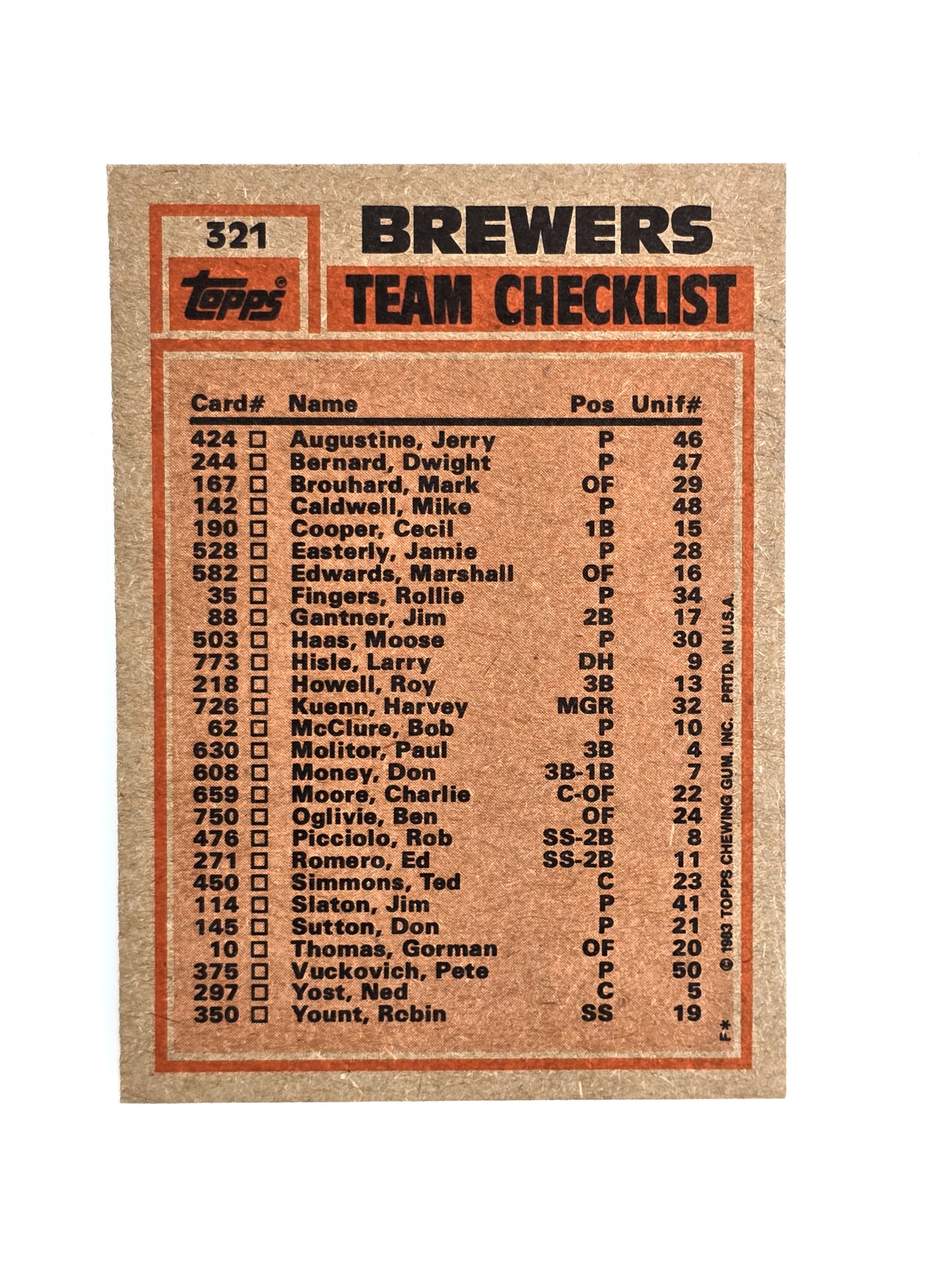 1982 Batting &amp; Pitching Leaders Yount Vuckovich Baseball Cards Topps 321