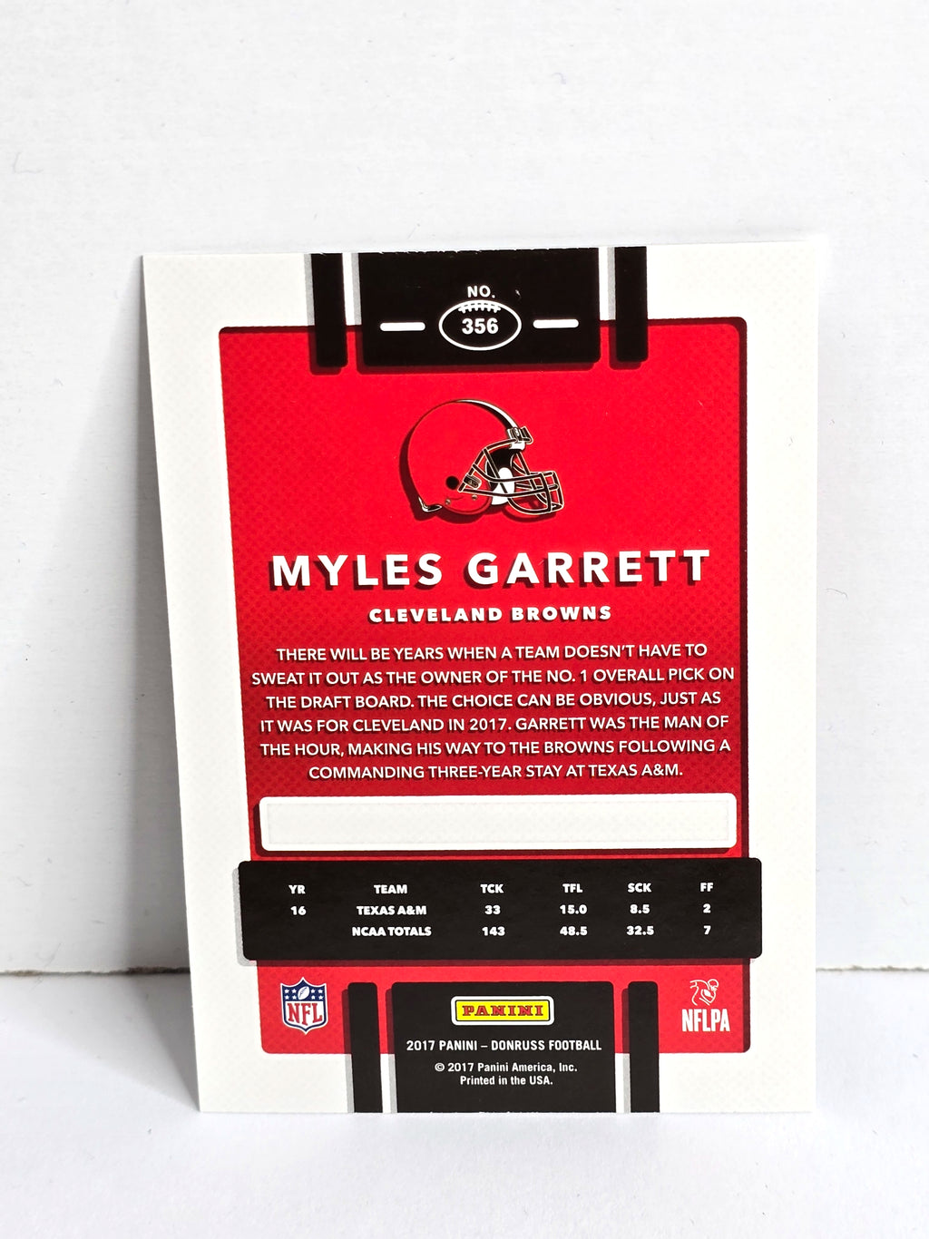 Myles Garrett Rookie Football Card 2017 Panini Donruss No. 356