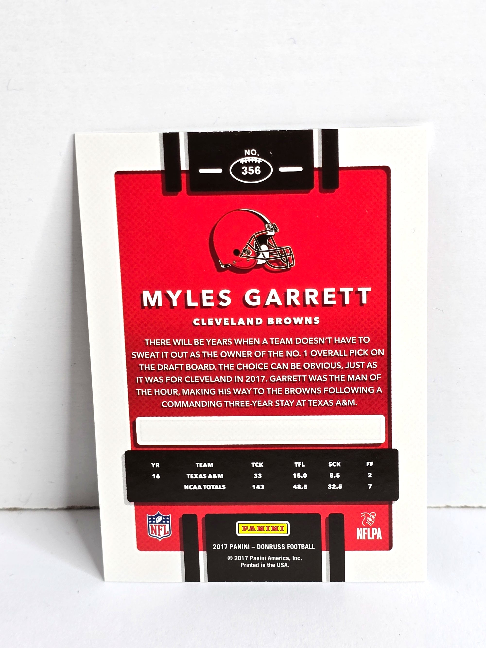Myles Garrett Rookie Football Card 2017 Panini Donruss No. 356