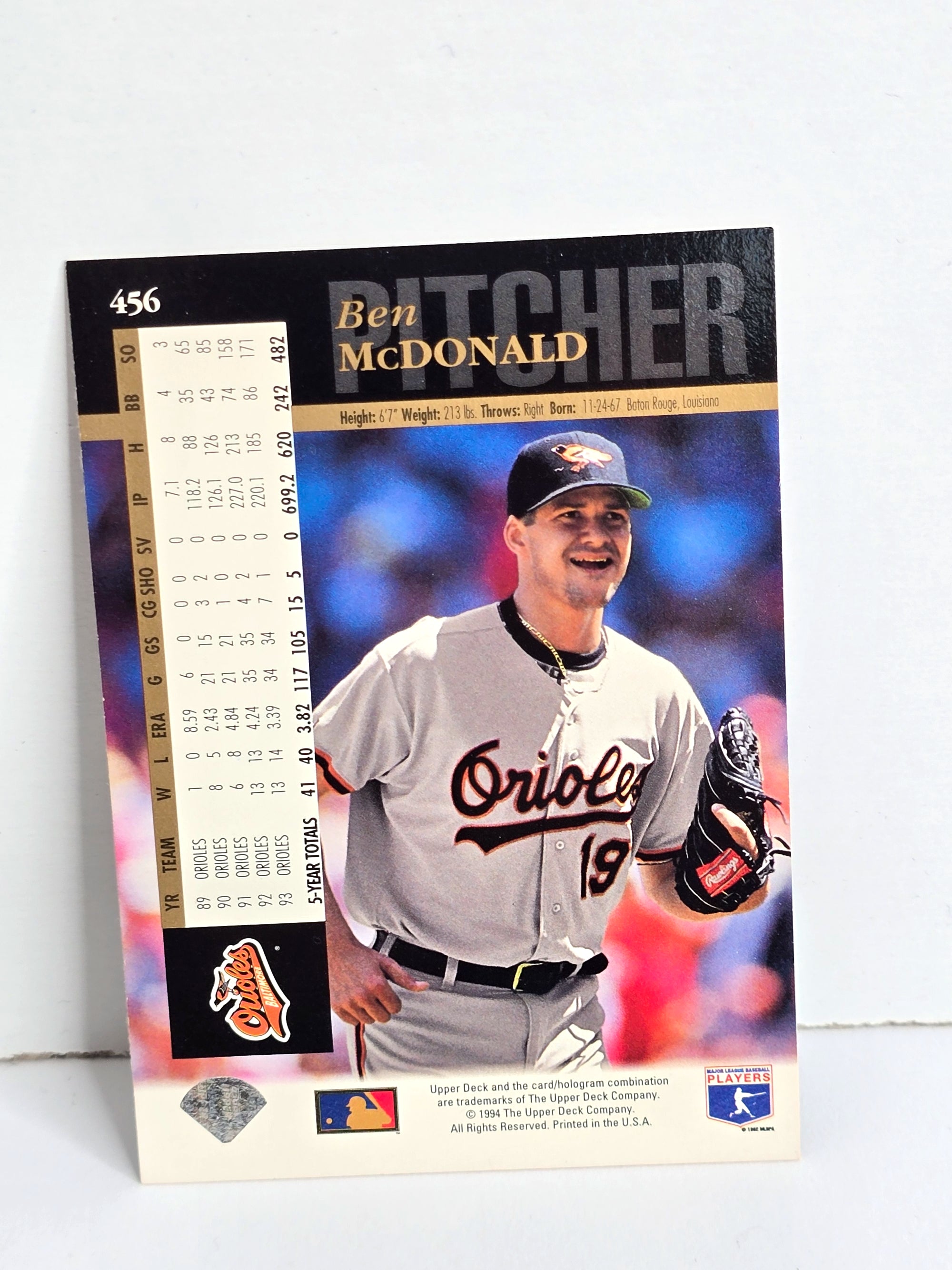 Ben McDonald Baseball Card 1994 Upper Deck No. 456