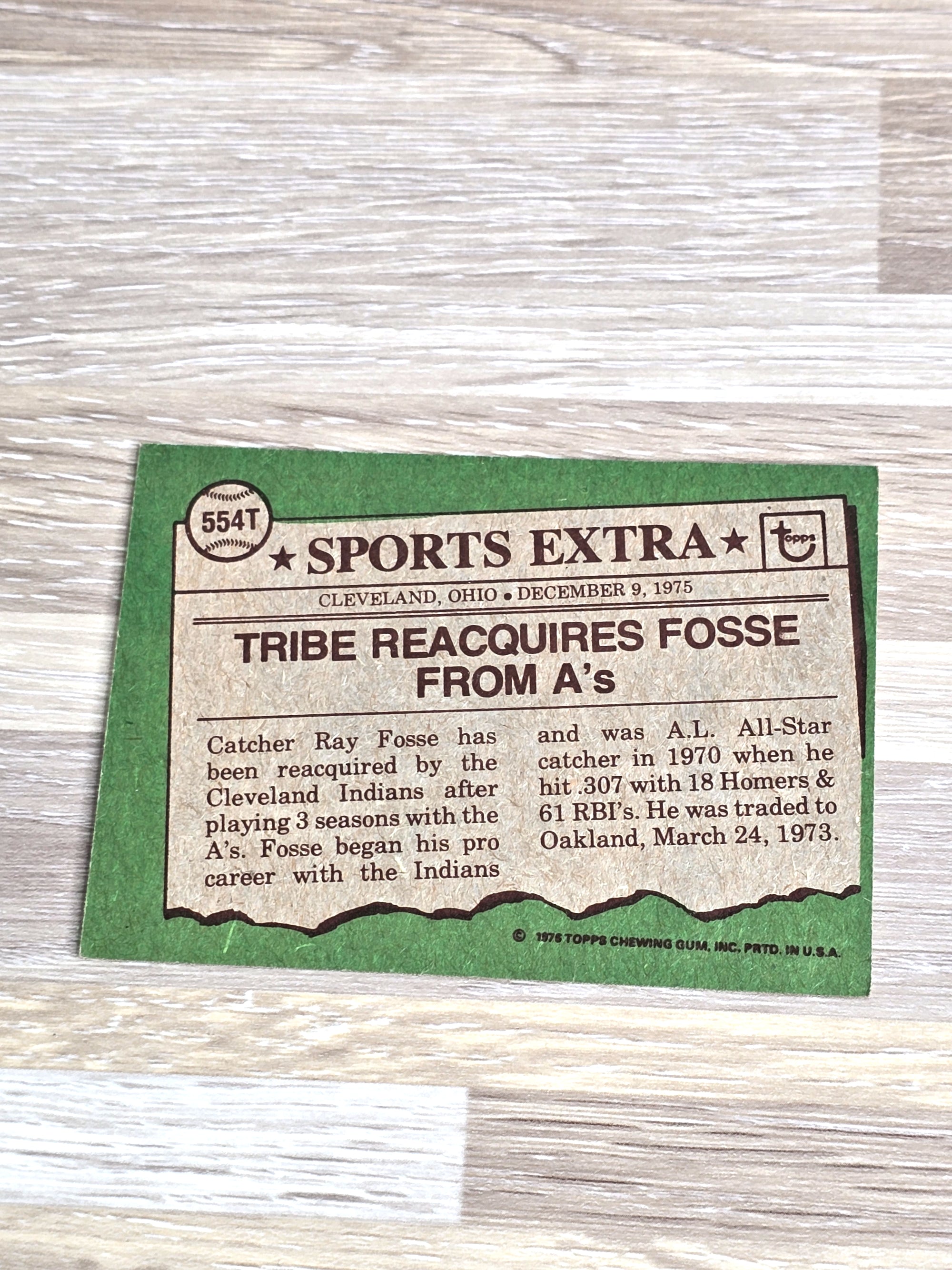 Ray Fosse Baseball Card 1976 Topps No. 554T Sports Extra