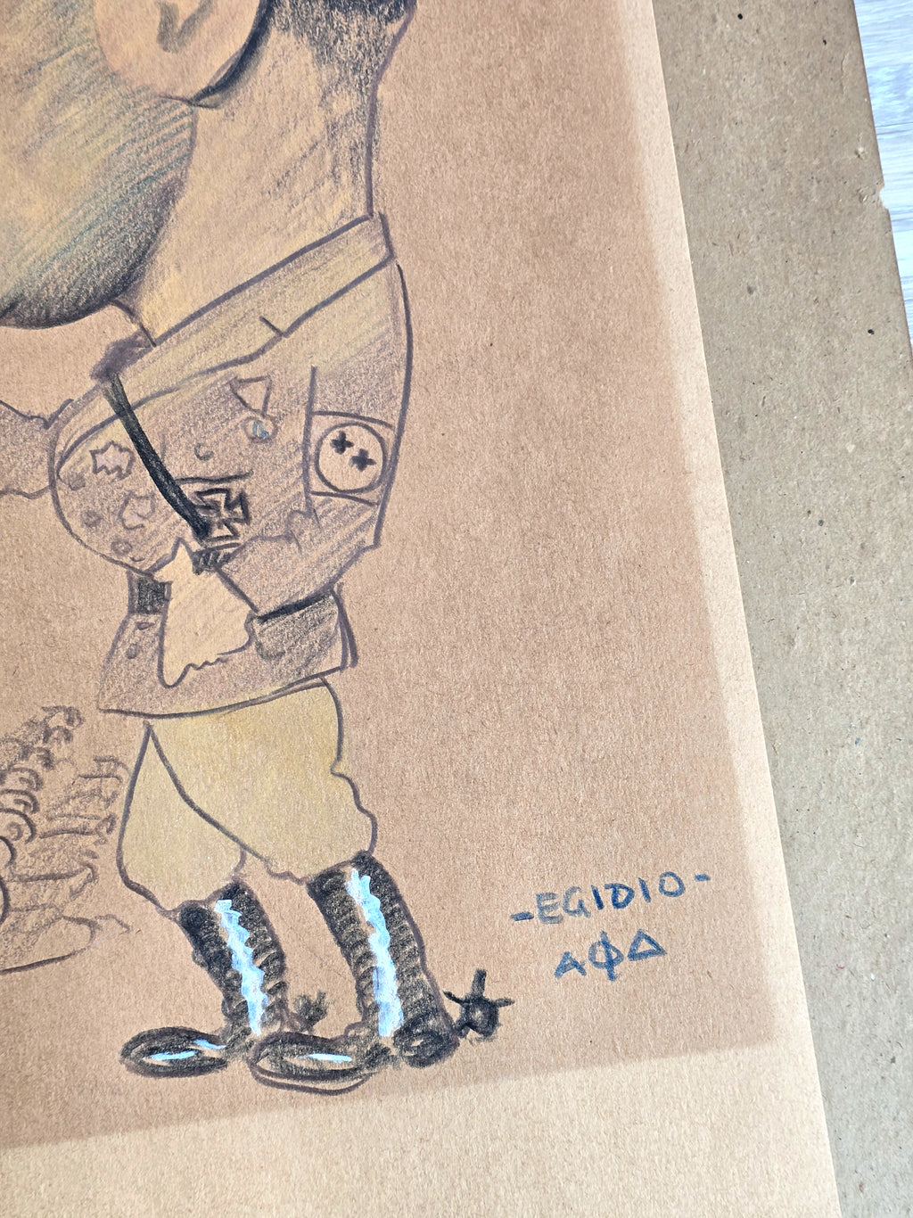 Militaria WW II Collectible 1943 Sketch Art Signed - Extremely Rare
