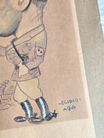 Militaria WW II Collectible 1943 Sketch Art Signed - Extremely Rare