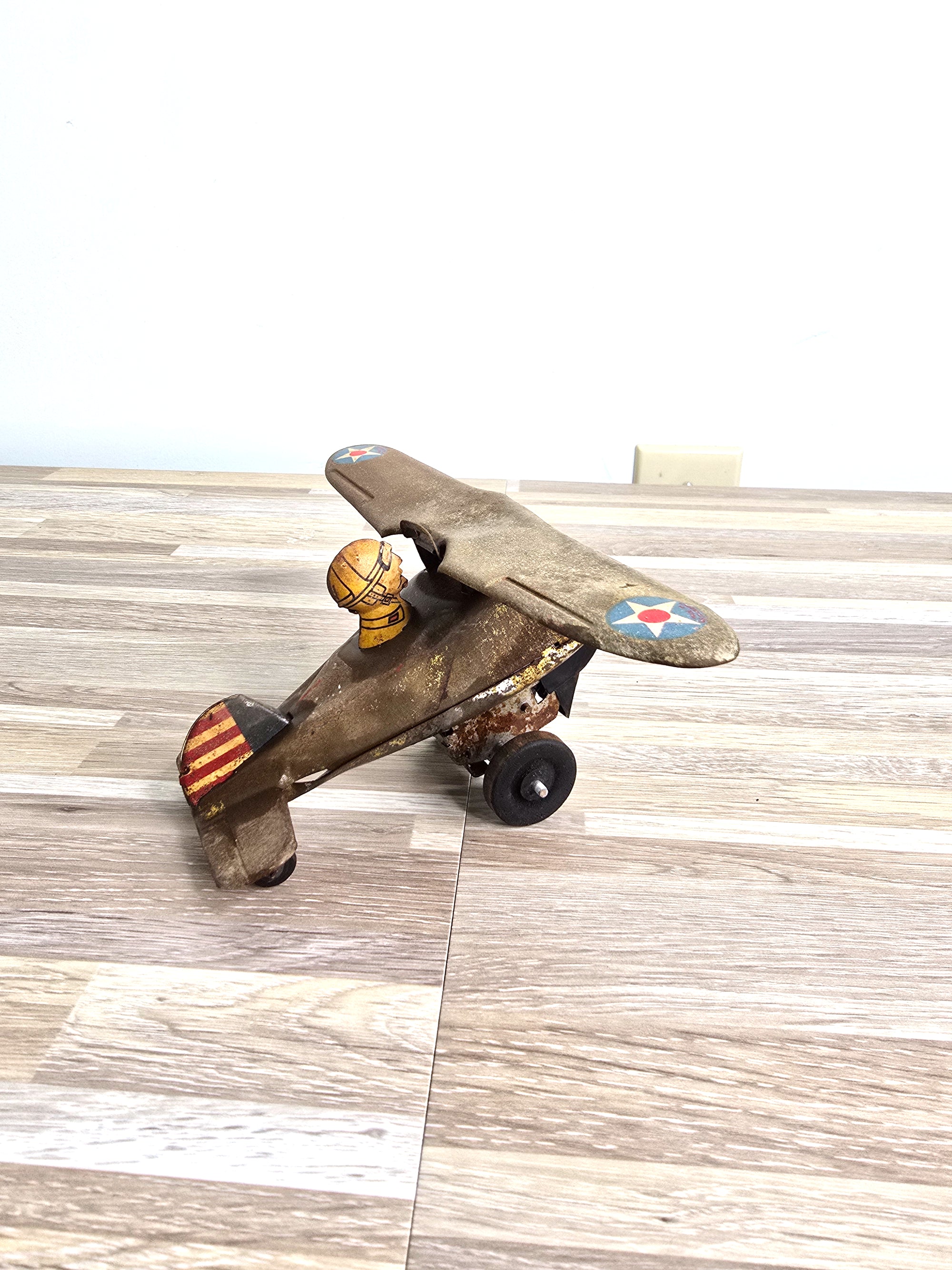 1930s Tin Toy Single Prop Airplane United States Army Air Corps (USAAC)