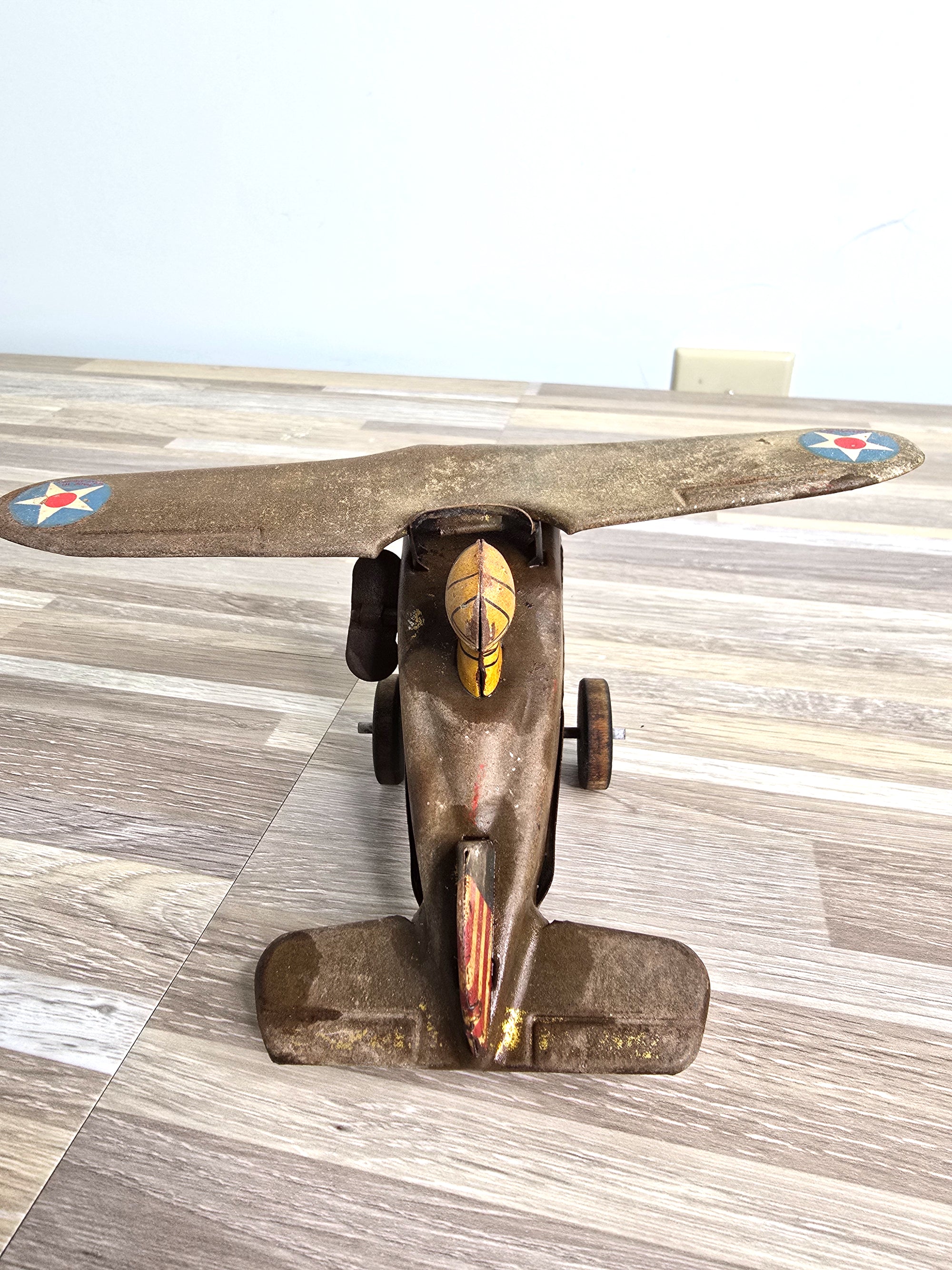 1930s Tin Toy Single Prop Airplane United States Army Air Corps (USAAC)