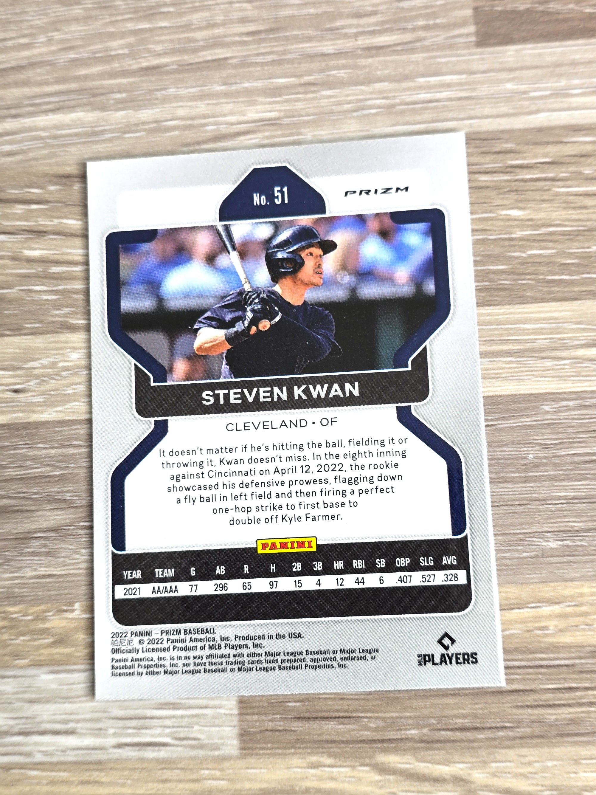 Steven Kwan Rookie Baseball Card 2022 Panini No. 51