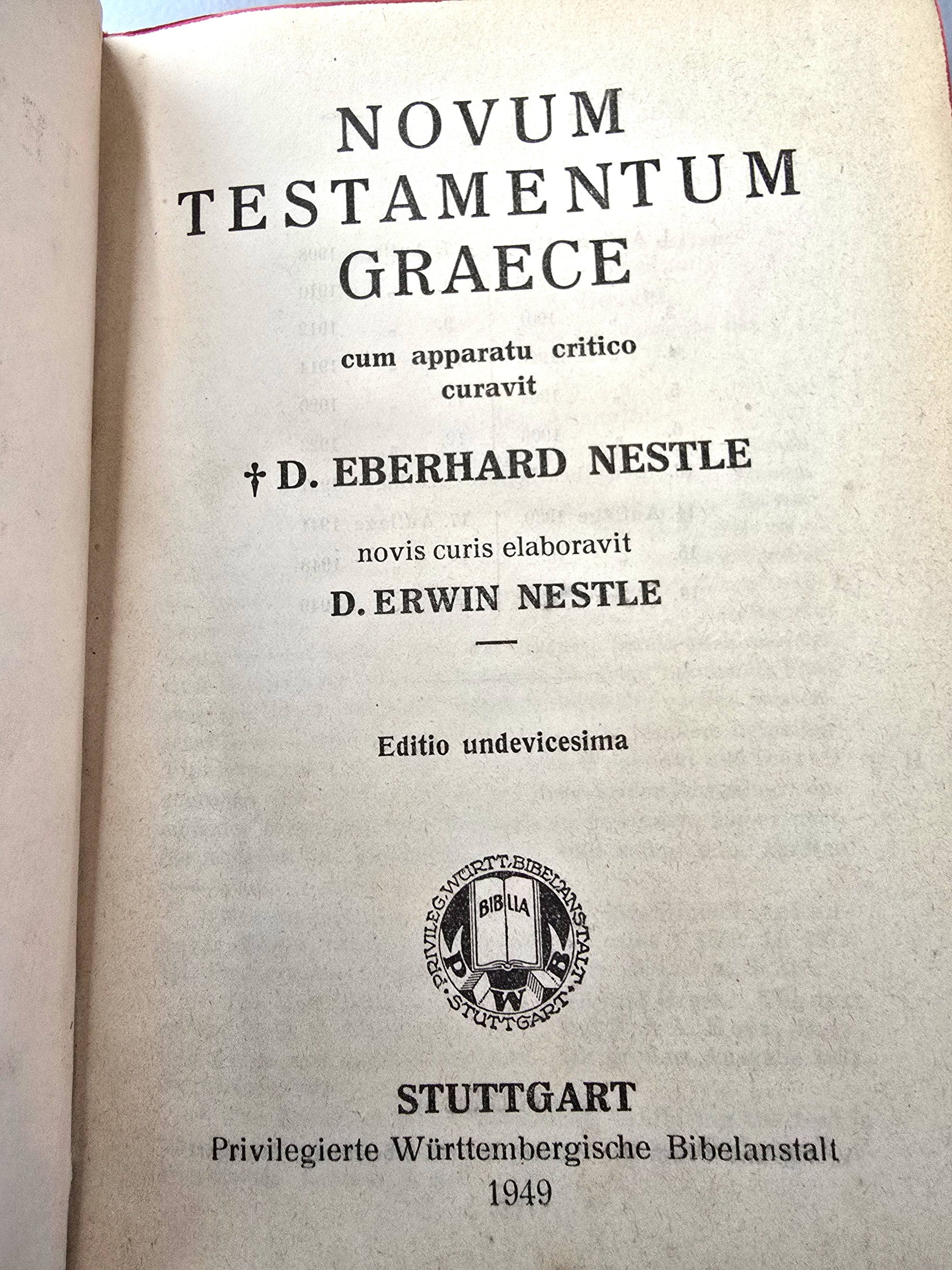 1949 Greek Bible 19th Edition Novum Testamentum Graece