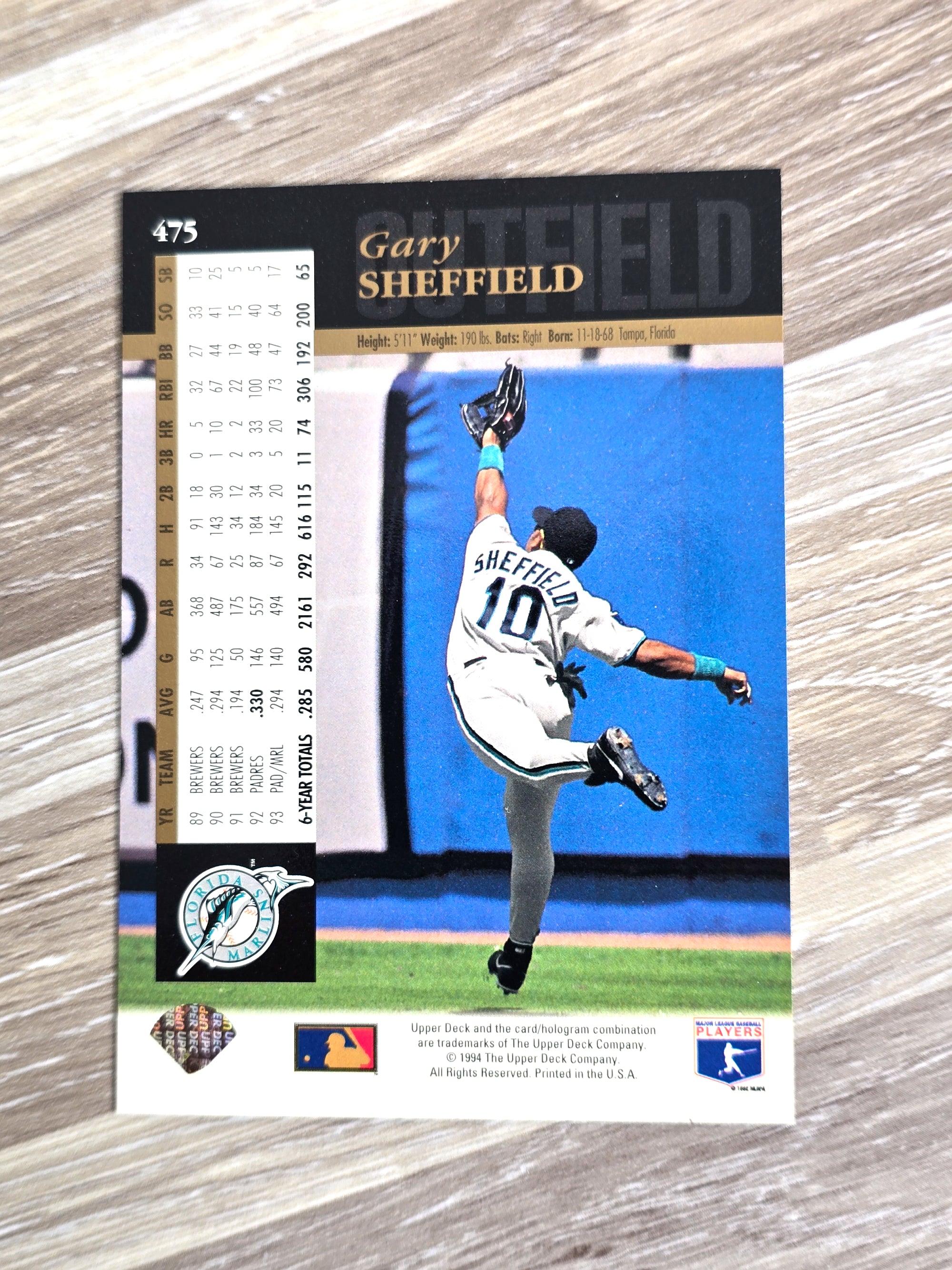 Gary Sheffield Baseball Card 1994 Upper Deck No. 475