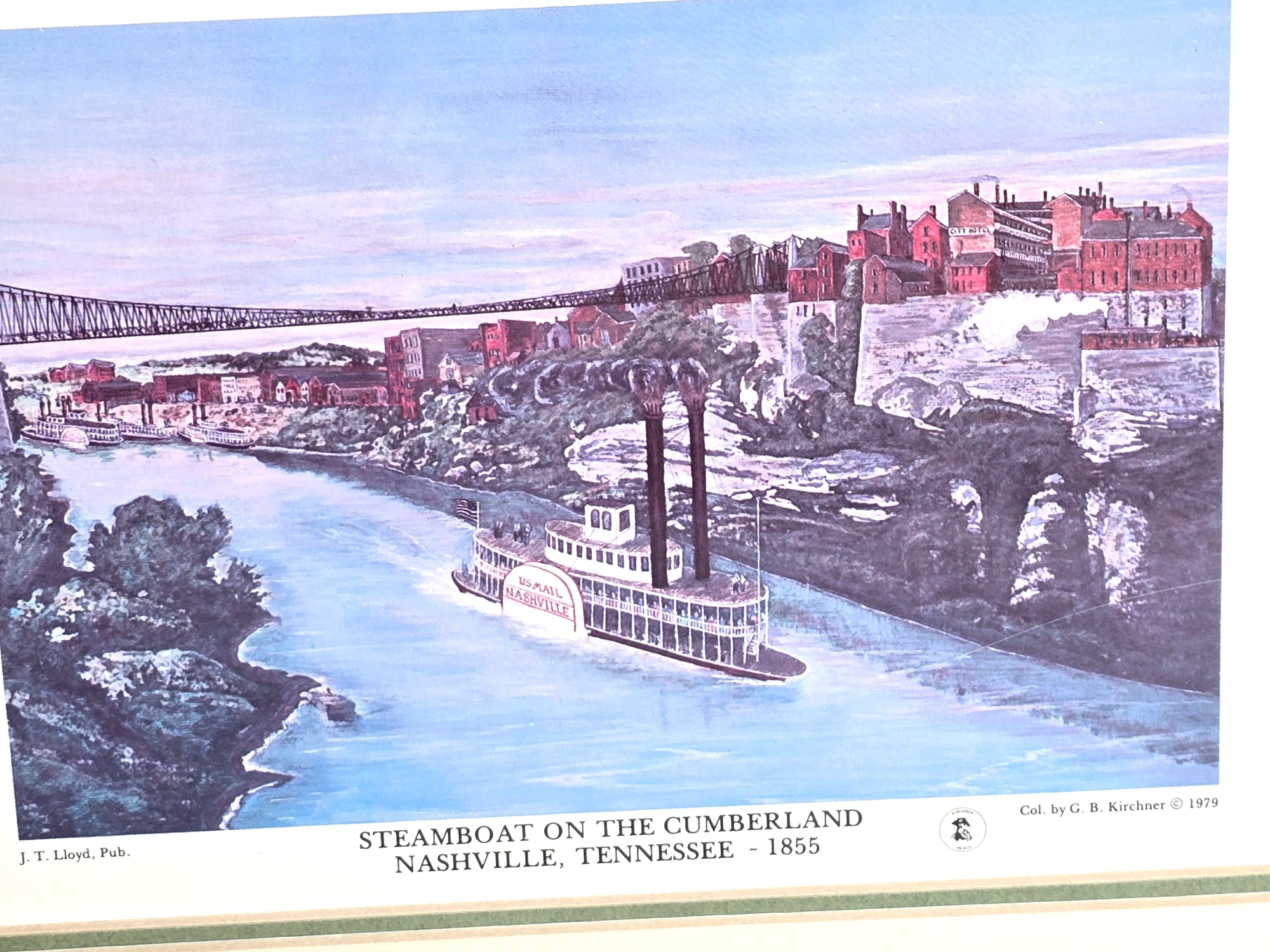 1855 Steamboat on Cumberland Nashville Tennessee Print Wall Art