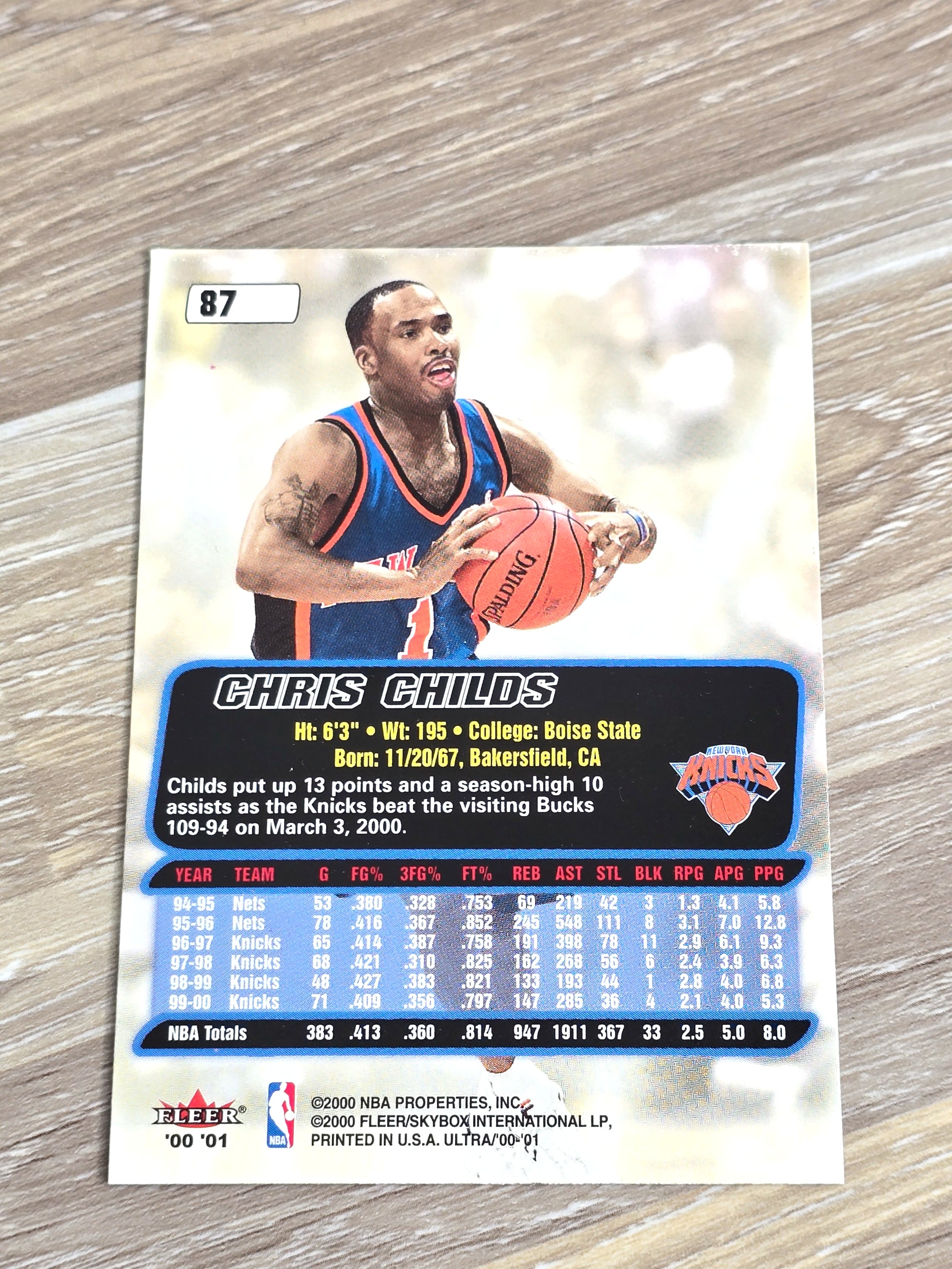 Chris Childs Basketball Card 2000 Fleer Ultra No. 87