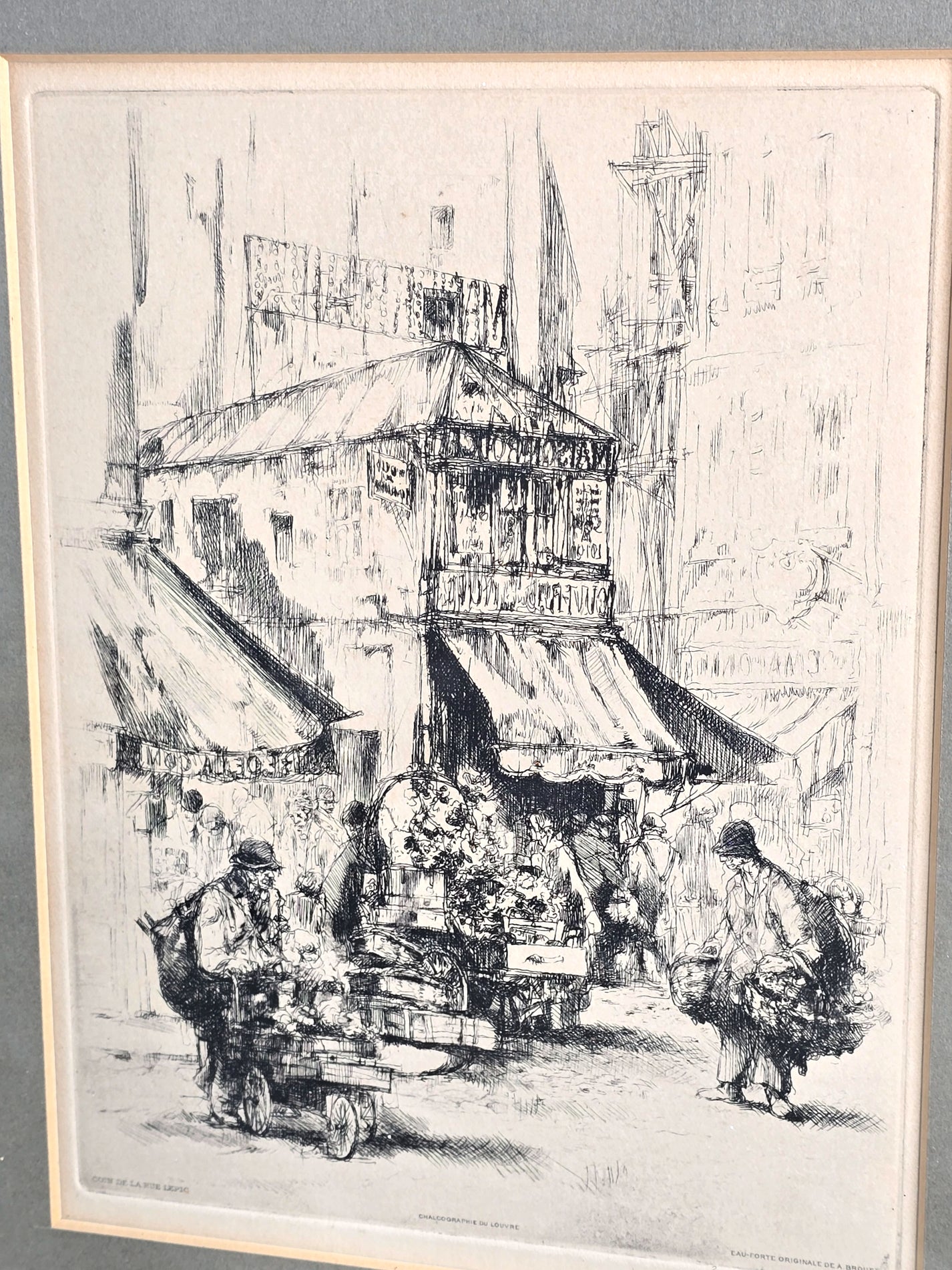 1920 French Art by Auguste Brouet "Coin de la rue Lepic" Print by Louvre Museum in Paris