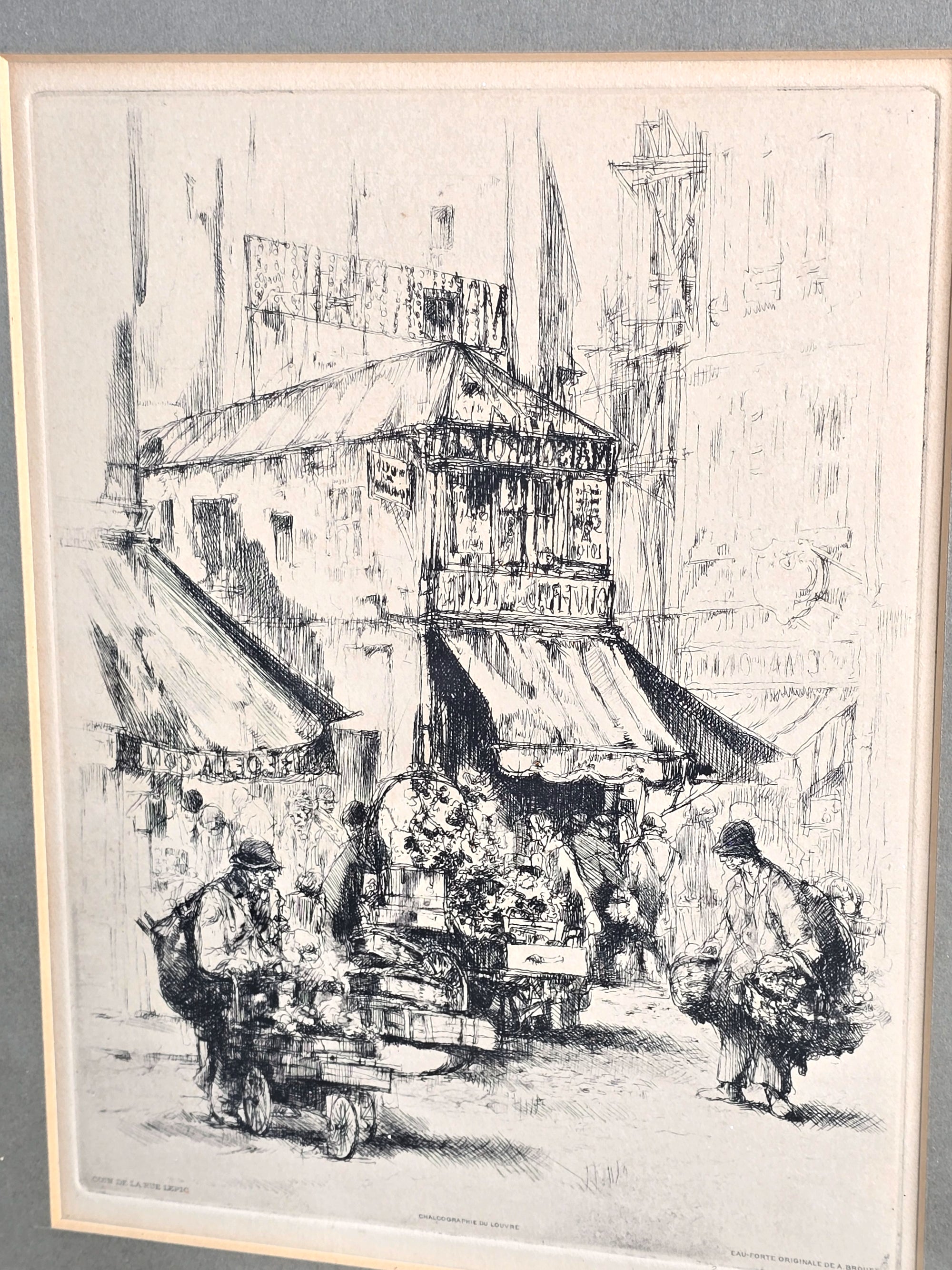 1920 French Art by Auguste Brouet "Coin de la rue Lepic" Print by Louvre Museum in Paris