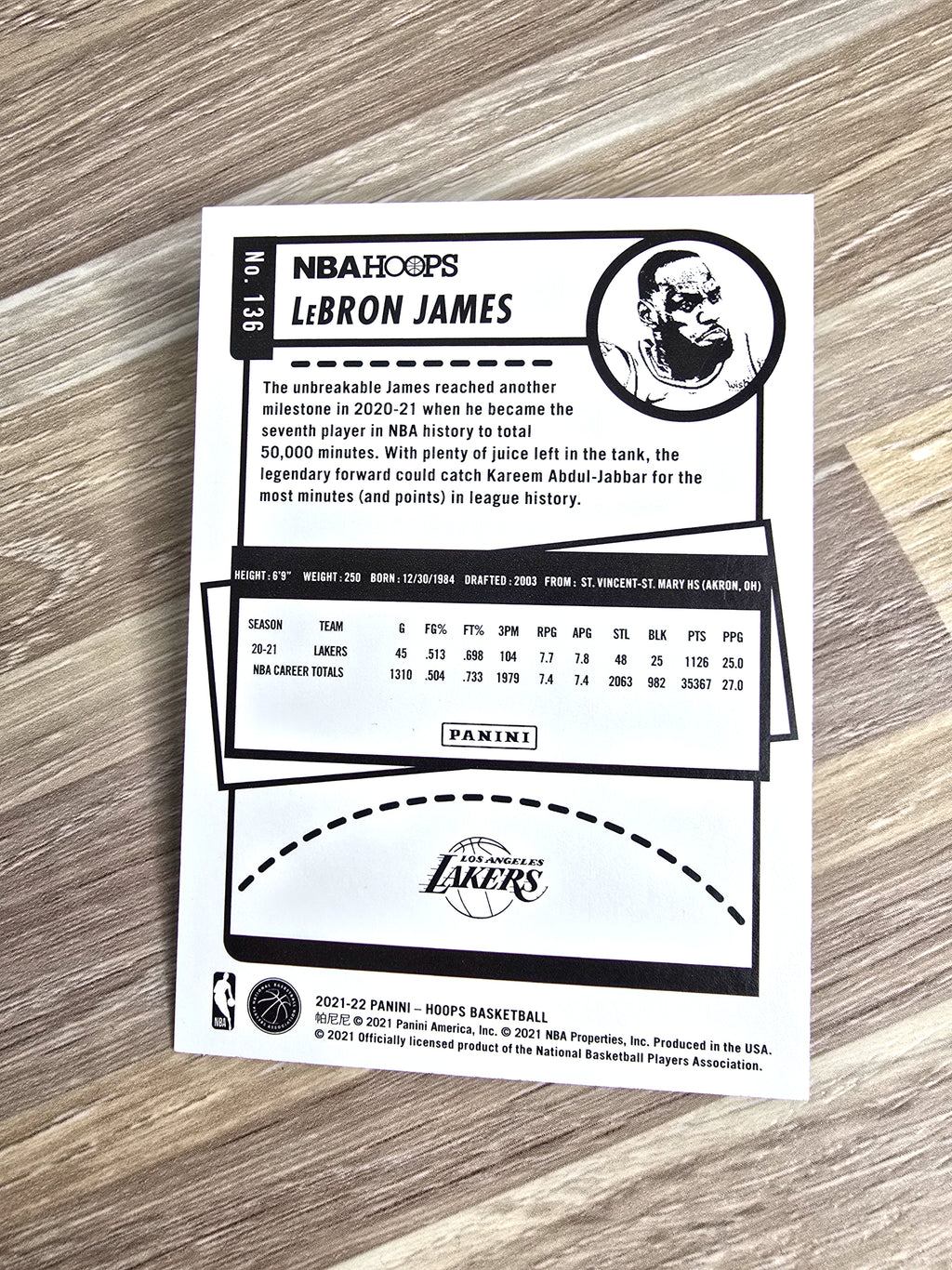 LeBron James NBA Basketball Card 2021 Panini No. 136