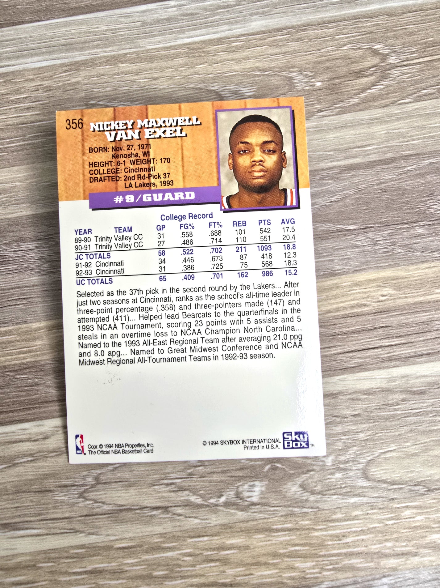 1994 Skybox Nick Van Exel Basketball Card Lakers No. 356