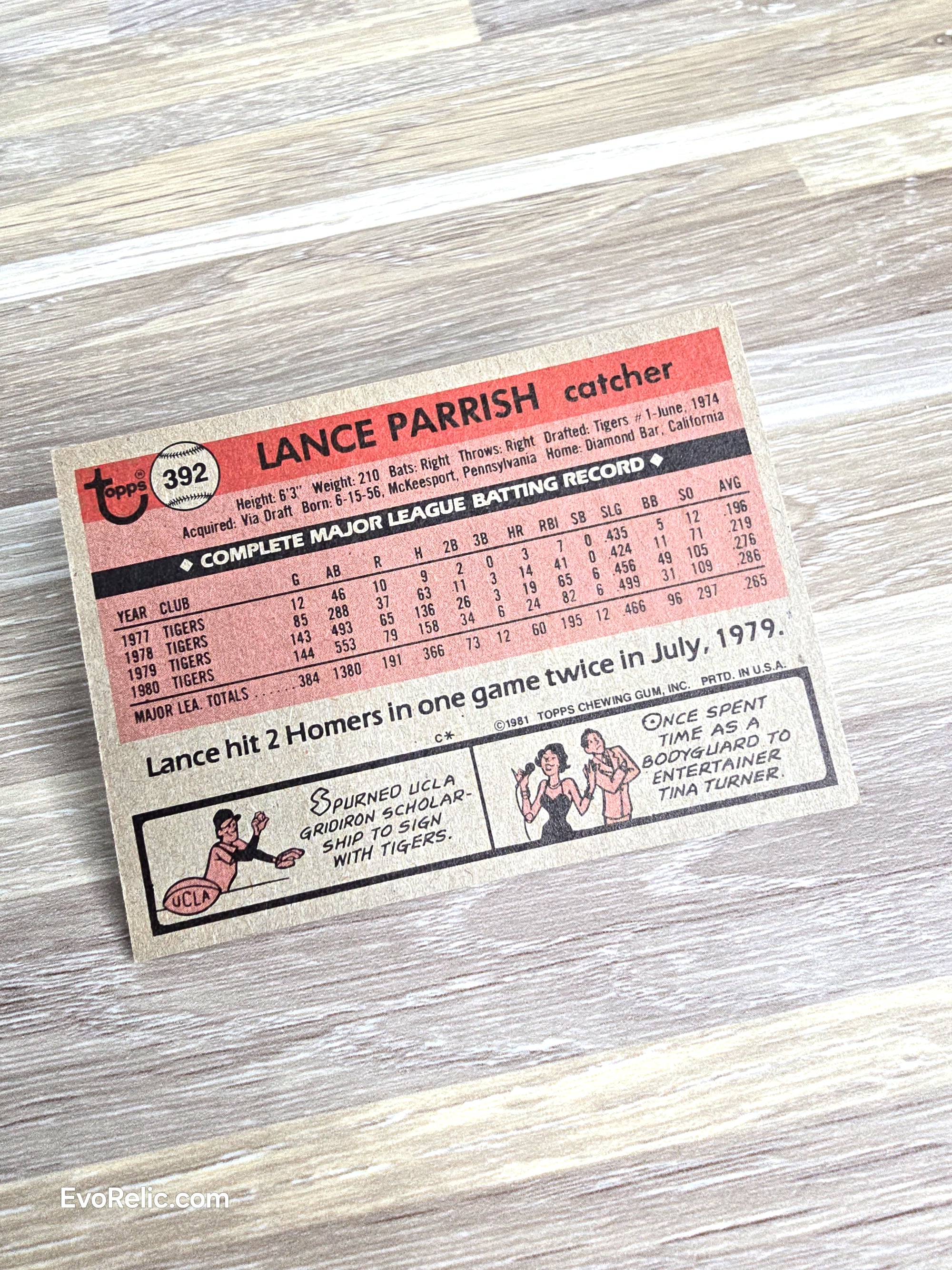 1981 Topps Lance Perrish Tigers Baseball Card No 392