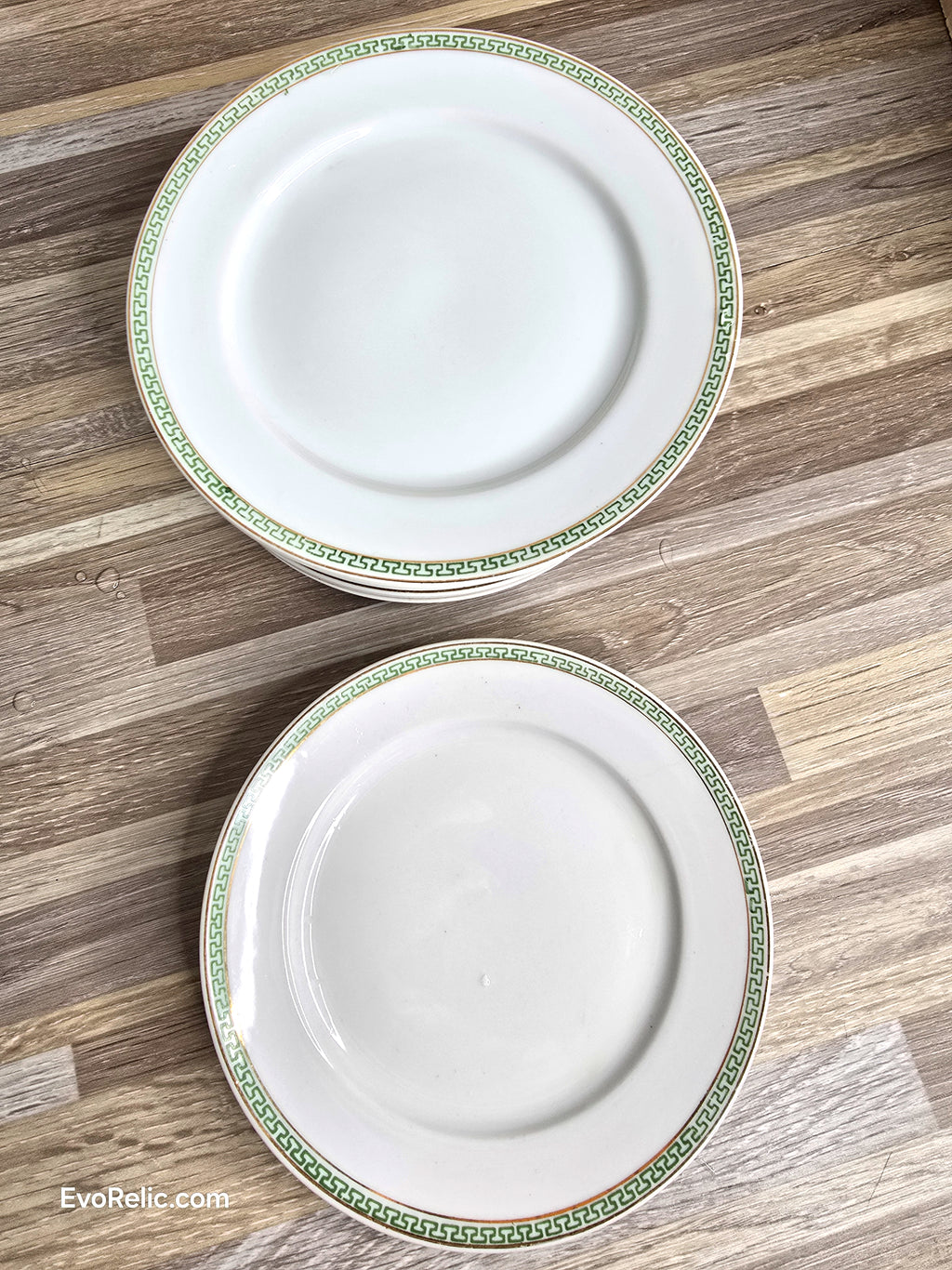 Antique NIPPON Porcelain Butter Plates Set of 12 – Green Greek Key (1908–1921)