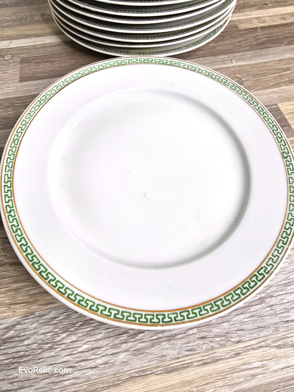 Antique NIPPON Porcelain Butter Plates Set of 12 – Green Greek Key (1908–1921)
