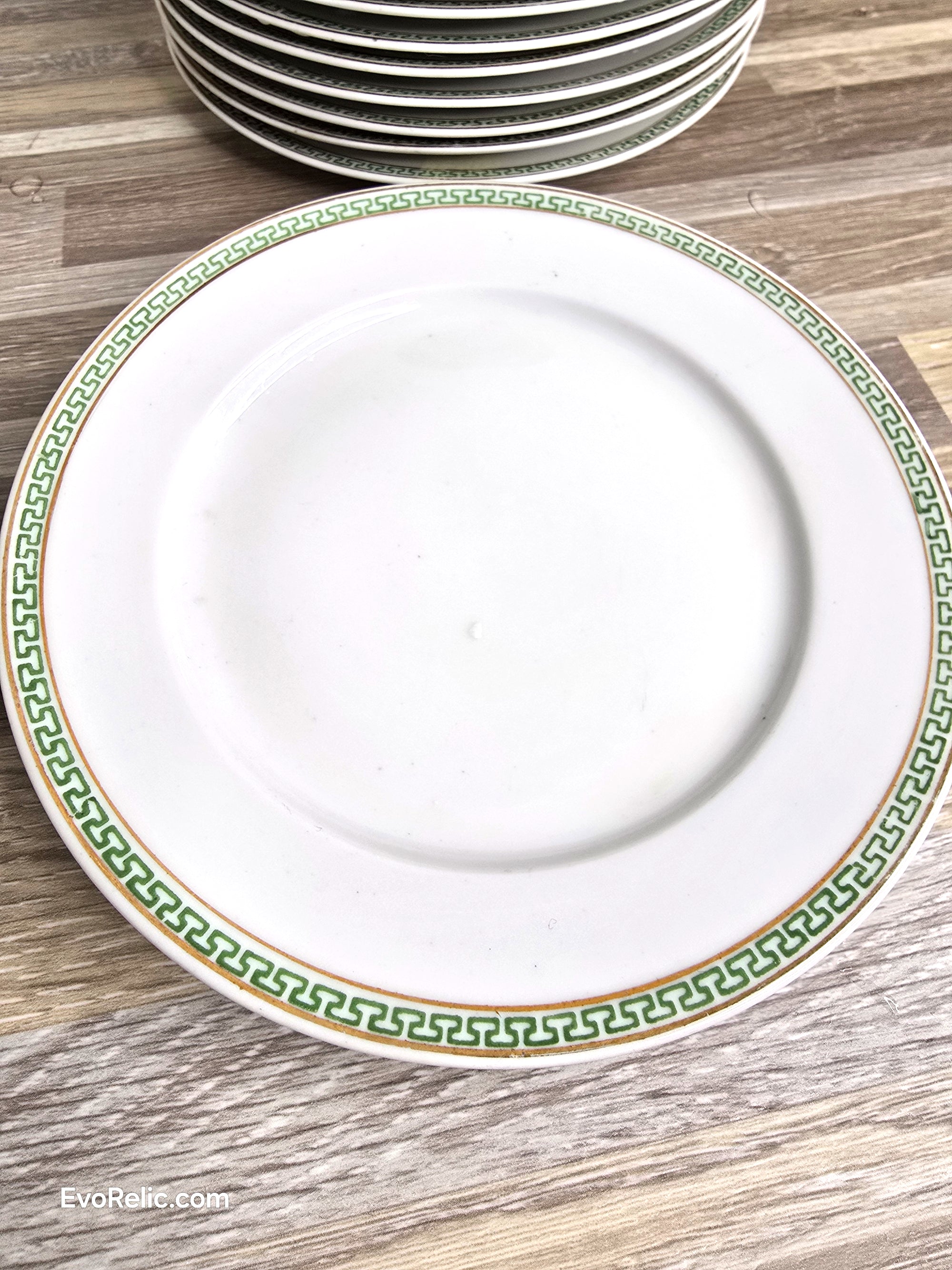 Antique NIPPON Porcelain Butter Plates Set of 12 – Green Greek Key (1908–1921)